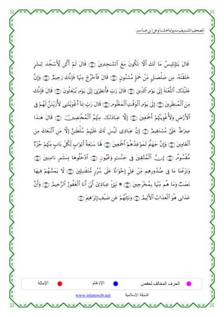  ‫א‬‫א‬‫א‬‫א‬


@t±u;Ï9 y‰àfó™X{ ⎯ä.r& öΝs9 tΑ$s% ∩⊂⊄∪ t⎦⎪Ï‰Éf≈¡¡9$# yìtΒ tβθä3s? ωr& y7s9 $tΒ ß§ŠÎ=ö/Î*≈tƒ tΑ$s%
¨βÎ)uρ ∩⊂⊆∪ ÒΟŠÅ_u‘ y7¯ΡÎ*sù $pκ÷]ÏΒ ólã÷z$$sù tΑ$s% ∩⊂⊂∪ 5βθãΖó¡¨Β :*uΗxq ô⎯ÏiΒ 9≅≈|Áù=|¹ ⎯ÏΒ …çµtFø)n=yz
y7¯ΡÎ*sù tΑ$s% ∩⊂∉∪ tβθèWyèö7ãƒ ÏΘöθtƒ 4’n<Î) þ’ÎΤöÏàΡr'sù Éb>u‘ tΑ$s% ∩⊂∈∪ È⎦⎪Ïe$!$# ÏΘöθtƒ 4’n<Î) sπoΨ÷è¯=9$# šø‹n=tã
’Îû öΝßγs9 £⎯uΖÎiƒy—_{ ‘ÏΖoK÷ƒuθøîr& !$oÿÏ3 Éb>u‘ tΑ$s% ∩⊂∇∪ ÏΘθè=÷èyϑø9$# ÏMø%uθø9$# ÏΘöθtƒ 4’n<Î) ∩⊂∠∪ t⎦⎪ÌsàΖßϑø9$# z⎯ÏΒ
#x‹≈yδ tΑ$s% ∩⊆⊃∪ š⎥⎫ÅÁÍ=ø⇐ßϑø9$# ãΝåκ÷]ÏΒ š‚yŠ$t6Ïã ωÎ) ∩⊂®∪ t⎦⎫ÏèuΗødr& öΝåκ¨]tƒÈθøî_{uρ ÇÚö‘F{$#
z⎯ÏΒ y7yèt7¨?$# Ç⎯tΒ ωÎ) í⎯≈sÜù=ß™ öΝÍκön=tã y7s9 }§øŠs9 “ÏŠ$t6Ïã ¨βÎ) ∩⊆⊇∪ íΟŠÉ)tGó¡ãΒ ¥’n?tã îÞ≡uÅÀ
Ö™÷“ã_ öΝåκ÷]ÏiΒ 5>$t/ Èe≅ä3Ïj9 5>≡uθö/r& èπyèö7y™ $oλm; ∩⊆⊂∪ t⎦⎫ÏèuΗødr& öΝèδß‰Ïãöθyϑs9 tΛ©⎝yγy_ ¨βÎ)uρ ∩⊆⊄∪ t⎦⎪Íρ$tóø9$#
∩⊆∉∪ t⎦⎫ÏΖÏΒ#u™ AΟ≈n=|¡Î0 $yδθè=äz÷Š$# ∩⊆∈∪ @βθãŠããuρ ;M≈¨Ζy_ ’Îû t⎦⎫É)−Gßϑø9$# χÎ) ∩⊆⊆∪ ìΘθÝ¡ø)¨Β
$yγ‹Ïù öΝßγ¡yϑtƒ Ÿω ∩⊆∠∪ t⎦,Î#Î7≈s)tG•Β 9‘ãß™ 4’n?tã $ºΡ≡uθ÷zÎ) @e≅Ïî ô⎯ÏiΒ ΝÏδÍ‘ρß‰ß¹ ’Îû $tΒ $oΨôãt“tΡuρ
¨βr&uρ ∩⊆®∪ ÞΟŠÏm§9$# â‘θàtóø9$# $tΡr& þ’ÎoΤr& ü“ÏŠ$t6Ïã ø⋅Ém<tΡ * ∩⊆∇∪ t⎦⎫Å_t÷‚ßϑ/ $pκ÷]ÏiΒ Νèδ $tΒuρ Ò=|ÁtΡ
Î
∩∈⊇∪ tΛ⎧Ïδ≡tö/Î) É#øŠ|Ê ⎯tã öΝßγø⁄Îm;tΡuρ ∩∈⊃∪ ÞΟŠÏ9F{$# Ü>#x‹yèø9$# uθèδ ’Î1#x‹tã

‫اﻹﻣﺎﻟﺔ‬

‫اﻹدﻏﺎم‬
www.islamweb.net

‫اﻟﺤﺮف اﻟﻤﺨﺎﻟﻒ ﻟﺤﻔﺺ‬
‫ﺍﻟﺸﺒﻜﺔ ﺍﻹﺴﻼﻤﻴﺔ‬

 