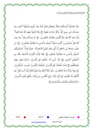  ‫א‬‫א‬‫א‬‫א‬


$yϑÎ/ u™þθ¡9$# (#θè%ρä‹s?uρ $pκÌEθç6èO y‰÷èt/ 7Πy‰s% ¤ΑÍ”tIsù öΝà6oΨ÷t/ KξyzyŠ öΝä3uΖ≈yϑ÷ƒr& (#ÿρä‹Ï‚−Gs? Ÿωuρ
4 ¸ξŠÎ=s% $YΨyϑrO «!$# Ï‰ôγyèÎ/ (#ρçtIô±n@ Ÿωuρ ∩®⊆∪ ÒΟŠÏàã ë>#x‹tã ö/ä3s9uρ ( «!$# È≅‹Î6y™ ⎯tã óΟ›?Šy‰|¹
t
y‰ΖÏã $tΒuρ ( ß‰xΖtƒ óΟä.y‰ΨÏã $tΒ ∩®∈∪ šχθßϑn=÷ès? óΟçFΖà2 βÎ) ö/ä3©9 ×öyz uθèδ «!$# y‰ΨÏã $yϑ¯ΡÎ)
ô⎯tΒ ∩®∉∪ šχθè=yϑ÷ètƒ (#θçΡ$Ÿ2 $tΒ Ç⎯|¡ômr'Î/ Οèδtô_r& (#ÿρçy9|¹ t⎦⎪Ï%©!$# ⎥t⎪Ì“ôfnŠs9uρ 3 5−$t/ «!$#
óΟßγ¨ΨtƒÌ“ôfuΖs9uρ ( Zπt6ÍhŠsÛ Zο4θu‹ym …çµ¨ΖtÍ‹ósãΖn=sù Ö⎯ÏΒ÷σãΒ uθèδuρ 4©sΡé& ÷ρr& @Ÿ2sŒ ⎯ÏiΒ $[sÎ=≈|¹ Ÿ≅Ïϑtã
z⎯ÏΒ «!$$Î/ õ‹ÏètGó™$$sù tβ#u™öà)ø9$# |Nù&ts% #sŒÎ*sù ∩®∠∪ tβθè=yϑ÷ètƒ (#θçΡ$Ÿ2 $tΒ Ç⎯|¡ômr'Î/ Νèδtô_r&
óΟÎγÎn/u‘ 4’n?tãuρ (#θãΖtΒ#u™ š⎥⎪Ï%©!$# ’n?tã í⎯≈sÜù=ß™ …çµs9 }§øŠs9 …çµ¯ΡÎ) ∩®∇∪ ÉΟŠÅ_§9$# Ç⎯≈sÜø‹¤±9$#
šχθä.Îô³ãΒ ⎯ÏµÎ/ Νèδ š⎥⎪Ï%©!$#uρ …çµtΡöθ©9uθtGƒ š⎥⎪Ï%©!$# ’n?tã …çµãΖ≈sÜù=ß™ $yϑ¯ΡÎ) ∩®®∪ tβθè=2uθtGtƒ
t
ö≅t/ 4 ¤tIøãΒ |MΡr& !$yϑ¯ΡÎ) (#þθä9$s% ãΑÍi”t∴ãƒ $yϑÎ/ ÞΟn=ôãr& ª!$#uρ   7πtƒ#u™ šχ%x6¨Β Zπtƒ#u™ !$oΨø9£‰t/ #sŒÎ)uρ ∩⊇⊃ ∪
š⎥⎪Ï%©!$# |MÎm7s[ã‹Ï9 Èd,ptø:$$Î/ šÎi/¢‘ ⎯ÏΒ Ä¨ß‰à)ø9$# ßyρâ‘ …çµs9¨“tΡ ö≅è% ∩⊇⊃⊇∪ tβθßϑn=ôètƒ Ÿω óΟèδçsYø.r&
∩⊇⊃⊄∪ t⎦⎫ÏϑÎ=ó¡ßϑù=Ï9 2”tô±ç0uρ “Y‰èδuρ (#θãΖtΒ#u™

‫اﻹﻣﺎﻟﺔ‬

‫اﻹدﻏﺎم‬
www.islamweb.net

‫اﻟﺤﺮف اﻟﻤﺨﺎﻟﻒ ﻟﺤﻔﺺ‬
‫ﺍﻟﺸﺒﻜﺔ ﺍﻹﺴﻼﻤﻴﺔ‬

 