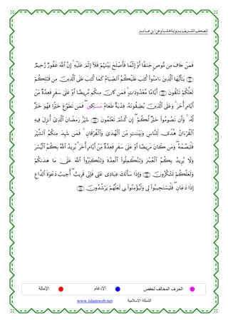  ‫א‬‫א‬‫א‬‫א‬


ÒΟŠÏm§‘ Ö‘θàxî ©!$# ¨βÎ) 4 Ïµø‹n=tã zΟøOÎ) Iξsù öΝæηuΖ÷t/ yxn=ô¹r'sù $VϑøOÎ) ÷ρr& $¸uΖy_ <Éθ•Β ⎯ÏΒ t∃%s{ ô⎯yϑsù
öΝà6Î=ö7s% ⎯ÏΒ š⎥⎪Ï%©!$# ’n?tã |=ÏGä. $yϑx. ãΠ$u‹Å_Á9$# ãΝà6ø‹n=tæ |=ÏGä. (#θãΖtΒ#u™ t⎦⎪Ï%©!$# $yγ•ƒr'≈tƒ ∩⊇∇⊇∪
ô⎯ÏiΒ ×ο£‰Ïèsù 9xy™ 4’n?tã ÷ρr& $³ÒƒÍ£∆ Νä3ΖÏΒ šχ%x. ⎯yϑsù 4 ;N≡yŠρß‰÷è¨Β $YΒ$−ƒr& ∩⊇∇⊄∪ tβθà)−Gs? öΝä3ª=yès9
×öyz uθßγsù #Zöyz tí§θsÜs? ⎯yϑsù ( y⎦⎫Å3≈y¡yΒ ãΠ$yèsÛ ×πtƒô‰Ïù …çµtΡθà)‹ÏÜãƒ š⎥⎪Ï%©!$# ’n?tãuρ 4 tyzé& BΘ$−ƒr&
ÏµŠÏù tΑÌ“Ρé& ü“Ï%©!$# tβ$ŸÒtΒu‘ ãöκy− ∩⊇∇⊂∪ tβθßϑn=÷ès? óΟçFΖä. βÎ) ( öΝà6©9 ×öyz (#θãΒθÝÁs? βr&uρ 4 …ã&©!
töκ¤¶9$# ãΝä3ΨÏΒ y‰Íκy− ⎯yϑsù 4 Èβ$s%öàø9$#uρ 3“y‰ßγø9$# z⎯ÏiΒ ;M≈oΨÉit/uρ Ä¨$¨Ψ=Ïj9 ”W‰èδ ãβ#u™öà)ø9$#
tó¡ãŠø9$# ãΝà6Î/ ª!$# ß‰ƒÌãƒ 3 tyzé& BΘ$−ƒr& ô⎯ÏiΒ ×ο£‰Ïèsù 9xy™ 4’n?tã ÷ρr& $³ÒƒÍs∆ tβ$Ÿ2 ⎯tΒuρ ( çµôϑÝÁuŠù=sù
öΝä31y‰yδ $tΒ 4†n?tã ©!$# (#ρçÉi9x6çGÏ9uρ nο£‰Ïèø9$# (#θè=Ïϑò6çGÏ9uρ uô£ãèø9$# ãΝà6Î/ ß‰ƒÌãƒ Ÿωuρ
Æí#¤$!$# nοuθôãyŠ Ü=‹Å_é& ( ë=ƒÌs% ’ÎoΤÎ*sù ©Íh_tã “ÏŠ$t6Ïã y7s9r'y™ #sŒÎ)uρ ∩⊇∇⊆∪ šχρãä3ô±n@ öΝà6¯=yès9uρ
∩⊇∇∈∪ šχρß‰ä©ötƒ öΝßγ¯=yès9 ’Î1 (#θãΖÏΒ÷σã‹ø9uρ ’Í< (#θç6‹ÉftGó¡uŠù=sù ( Èβ$tãyŠ #sŒÎ)

‫اﻹﻣﺎﻟﺔ‬

‫اﻹدﻏﺎم‬
www.islamweb.net

‫اﻟﺤﺮف اﻟﻤﺨﺎﻟﻒ ﻟﺤﻔﺺ‬
‫ﺍﻟﺸﺒﻜﺔ ﺍﻹﺴﻼﻤﻴﺔ‬

 