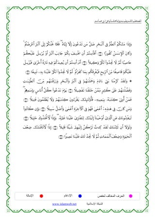  ‫א‬‫א‬‫א‬‫א‬


4 ÷Λä⎢ôÊz÷är& Îhy9ø9$# ’n<Î) ö/ä39¯gwΥ $¬Ηs>sù ( çν$−ƒÎ) HωÎ) tβθããô‰s? ⎯tΒ ¨≅|Ê Ìóst7ø9$# ’Îû •‘Ø9$# ãΝä3¡¡tΒ #sŒÎ)uρ
öΝà6ø‹n=tæ Ÿ≅Å™öãƒ ÷ρr& Îhy9ø9$# |=ÏΡ%y` öΝä3Î/ y#Å¡øƒs† βr& óΟçFΨÏΒ'sùr& ∩∉∠∪ #·‘θàx. ß⎯≈|¡ΡM}$# tβ%x.uρ
r
Ÿ≅Å™÷ãsù 3“÷zé& ¸οu‘$s? ÏµŠÏù öΝä.y‰‹Ïèãƒ βr& óΟçGΖÏΒr& ôΘr& ∩∉∇∪ ¸ξ‹Å2uρ ö/ä3s9 (#ρß‰ÅgrB Ÿω ¢ΟèO $Y6Ï¹%tn
t
∩∉®∪ $Yè‹Î;s? ⎯ÏµÎ/ $uΖø‹n=tã ö/ä3s9 (#ρß‰ÅgrB Ÿω §ΝèO   ÷Λänöxx. $yϑÎ/ Νä3s%Ìøóã‹sù ËxƒÌh9$# z⎯ÏiΒ $ZÏ¹$s% öΝä3ø‹n=tæ
ÏM≈t7ÍhŠ©Ü9$# š∅ÏiΒ Νßγ≈oΨø%y—u‘uρ Ìóst7ø9$#uρ Îhy9ø9$# ’Îû öΝßγ≈oΨù=uΗxquρ tΠyŠ#u™ û©Í_t/ $oΨøΒ§x. ô‰s)s9uρ *
( ÷ΛÏιÏϑ≈tΒÎ*Î/ ¤¨$tΡé& ¨≅à2 (#θããô‰tΡ tΠöθtƒ ∩∠⊃∪ WξŠÅÒøs? $oΨø)n=yz ô⎯£ϑÏiΒ 9ÏVŸ2 4’n?tã óΟßγ≈uΖù=Òsùuρ
∩∠⊇∪ Wξ‹ÏFsù tβθßϑn=ôàãƒ Ÿωuρ óΟßγt7≈tGÅ2 tβρâ™tø)tƒ šÍ×≈s9'ρé'sù ⎯ÏµÏΨŠÏϑu‹Î/ …çµt7≈tFÅ2 u’ÎAρé& ô⎯yϑsù
(#ρßŠ%Ÿ2 βÎ)uρ ∩∠⊄∪ Wξ‹Î6y™ ‘≅|Êr&uρ 4‘yϑôãr& ÍοtÅzFψ$# ’Îû uθßγsù 4‘yϑôãr& ÿ⎯ÍνÉ‹≈yδ ’Îû šχ%x. ⎯tΒuρ
∩∠⊂∪ WξŠÎ=yz x8ρä‹sƒªB^ω #]ŒÎ)uρ ( …çνuöxî $uΖøŠn=tã y“ÎtIøtFÏ9 šø‹s9Î) !$uΖøŠym÷ρr& ü“Ï%©!$# Ç⎯tã y7tΡθãΖÏFøu‹s9
y#÷èÅÊ š≈oΨø%sŒ`{ #]ŒÎ) ∩∠⊆∪ ¸ξŠÎ=s% $↔ø‹x© óΟÎγøŠs9Î) ß⎯Ÿ2ös? £N‰Ï. ô‰s)s9 y7≈oΨ÷G¬;rO βr& Iωöθs9uρ
∩∠∈∪ #ZÅÁtΡ $uΖøŠn=tã y7s9 ß‰ÅgrB Ÿω §ΝèO ÏN$yϑyϑø9$# y#÷èÅÊuρ Íο4θuŠysø9$#

‫اﻹﻣﺎﻟﺔ‬

‫اﻹدﻏﺎم‬
www.islamweb.net

‫اﻟﺤﺮف اﻟﻤﺨﺎﻟﻒ ﻟﺤﻔﺺ‬
‫ﺍﻟﺸﺒﻜﺔ ﺍﻹﺴﻼﻤﻴﺔ‬

 