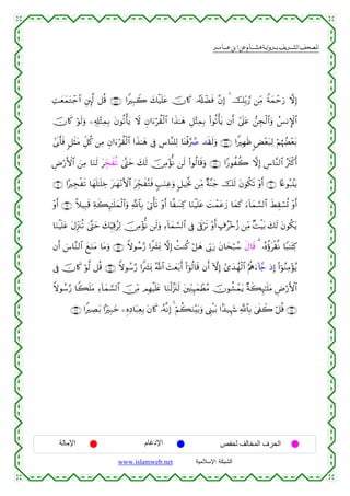  ‫א‬‫א‬‫א‬‫א‬


ÏMyèyϑtGô_$# È⎦È⌡©9 ≅è% ∩∇∠∪ #ZÎ7Ÿ2 y7ø‹n=tã šχ%x. …ã&s#ôÒsù ¨βÎ) 4 šÎi/¢‘ ⎯ÏiΒ Zπyϑômu‘ ωÎ)
šχ%x. öθs9uρ ⎯Ï&Î#÷WÏϑÎ/ tβθè?ù'tƒ Ÿω Èβ#u™öà)ø9$# #x‹≈yδ È≅÷VÏϑÎ/ (#θè?ù'tƒ βr& #’n?tã ⎯Éfø9$#uρ ß§ΡM}$#
#’n1r'sù 9≅sWtΒ Èe≅ä. ⎯ÏΒ Èβ#u™öà)ø9$# #x‹≈yδ ’Îû Ä¨$¨Ζ=Ï9 $oΨøù§À ‰s)s9uρ ∩∇∇∪ #ZÎγsß <Ù÷èt7Ï9 öΝåκÝÕ÷èt/
ÇÚö‘F{$# z⎯ÏΒ $uΖs9 tdÉfxè? 4©®Lym y7s9 š∅ÏΒ÷σœΡ ⎯s9 (#θä9$s%uρ ∩∇®∪ #Y‘θàà2 ωÎ) Ä¨$¨Ζ9$# çsYø.r&
∩®⊇∪ #·Éføs? $yγn=≈n=Åz ≈yγ÷ΡF{$# tÉdfxçGsù 5=uΖÏãuρ 9≅ŠÏƒ¯Υ ⎯ÏiΒ ×π¨Ψy_ šs9 tβθä3s? ÷ρr& ∩®⊃∪ %·æθç7.⊥tƒ
t
÷ρr& ∩®⊄∪ ¸ξ‹Î6s% Ïπx6Í×≈n=yϑø9$#uρ «!$$Î/ u’ÎAù's? ÷ρr& $¸|¡Ï. $uΖøŠn=tã |Môϑtãy— $yϑx. u™!$yϑ¡¡9$# xÝÉ)ó¡è@ ÷ρr&
$uΖøŠn=tã tΑÍi”t∴è? 4©®Lym y7ÍhŠÏ%ãÏ9 š∅ÏΒ÷σœΡ ⎯s9uρ Ï™!$yϑ¡¡9$# ’Îû 4’n∋ös? ÷ρr& >∃ã÷zã— ⎯ÏiΒ ×MøŠt/ y7s9 tβθä3tƒ
βr& }¨$¨Ζ9$# yìuΖtΒ $tΒuρ ∩®⊂∪ Zωθß™§‘ #Z|³o0 ωÎ) àMΖä. ö≅yδ ’În1u‘ tβ$ysö7ß™ xΑ$s% 3 …çνäτtø)¯Ρ $Y7≈tFÏ.
’Îû šχ%x. öθ©9 ≅è% ∩®⊆∪ Zωθß™§‘ #Z|³o0 ª!$# y]yèt/r& (#þθä9$s% βr& HωÎ) #“y‰ßγø9$# æΛèεu™!%£_ ŒÎ) (#þθãΖÏΒ÷σãƒ
Zωθß™§‘ $Z6n=tΒ Ï™!$yϑ¡¡9$# š∅ÏiΒ ΟÎγøŠn=tæ $uΖø9¨”t∴s9 t⎦⎫ÏiΨÍ≥yϑôÜãΒ šχθà±ôϑtƒ ×πx6Í×≈n=tΒ Úö‘F{$#
Ç
∩®∉∪ #ZÅÁt/ #MÎ7yz ⎯ÍνÏŠ$t7ÏèÎ/ tβ%x. …çµ¯ΡÎ) 4 öΝà6uΖ÷t/uρ ©Í_øŠt/ #J‰‹Íκy− «!$$Î/ 4’s∀Ÿ2 ö≅è% ∩®∈∪

‫اﻹﻣﺎﻟﺔ‬

‫اﻹدﻏﺎم‬
www.islamweb.net

‫اﻟﺤﺮف اﻟﻤﺨﺎﻟﻒ ﻟﺤﻔﺺ‬
‫ﺍﻟﺸﺒﻜﺔ ﺍﻹﺴﻼﻤﻴﺔ‬

 