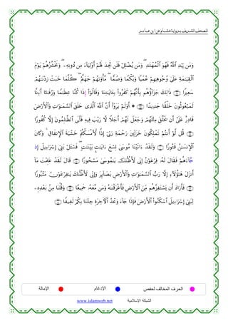  ‫א‬‫א‬‫א‬‫א‬


tΠöθtƒ öΝèδçà³øtwΥuρ ( ⎯ÏµÏΡρßŠ ⎯ÏΒ u™!$uŠÏ9÷ρr& öΝçλm; y‰ÅgrB ⎯n=sù ö≅Î=ôÒãƒ ⎯tΒuρ ( Ï‰tGôγßϑø9$# uθßγsù ª!$# Ï‰öκu‰ ⎯tΒuρ
óΟßγ≈tΡ÷ŠÎ— ôMt7yz $yϑ¯=à2 ( æΛ©⎝yγy_ öΝßγ1uρù'¨Β ( $tϑß¹uρ $Vϑõ3ç/uρ $Šôϑãã öΝÎγÏδθã_ãρ 4’n?tã Ïπyϑ≈uŠÉ)ø9$#
$¯ΡÏ∑™r⊕& $¹G≈sùâ‘uρ $Vϑ≈sàÏã $¨Ζä. #sŒÍ) (#þθä9$s%uρ $uΖÏG≈tƒ$t↔Î/ (#ρãxx. öΝßγ¯Ρr'Î/ Νèδäτ!#t“y_ y7Ï9≡sŒ ∩®∠∪ #ZÏèy™
uÚö‘F{$#uρ ÏN≡uθ≈yϑ¡¡9$# t,n=y{ “Ï%©!$# ©!$# ¨βr& (#÷ρttƒ öΝs9uρr& * ∩®∇∪ #´‰ƒÏ‰y` $Z)ù=yz tβθèOθãèö7yϑs9
#Y‘θàä. ωÎ) tβθßϑÎ=≈©à9$# ’n1r'sù ÏµŠÏù |=÷ƒu‘ ω Wξy_r& óΟßγs9 Ÿ≅yèy_uρ óΟßγn=÷VÏΒ t,è=øƒs† βr& #’n?tã î‘ÏŠ$s%
tβ%x.uρ 4 É−$xΡM}$# sπu‹±yz ÷Λä⎢õ3|¡øΒ`{ #]ŒÎ) þ’În1u‘ Ïπyϑômu‘ t⎦É⎩!#t“yz tβθä3Î=ôϑs? öΝçFΡr& öθ©9 ≅è% ∩®®∪
ô
ŒÎ) Ÿ≅ƒÏ™ℜuó Î) û©Í_t/ ö≅t↔ó¡sù ( ;M≈oΨÉit/ ¤M≈tƒ#u™ yìó¡Î@ 4©y›θãΒ $oΨ÷s?#u™ ô‰s)s9uρ ∩⊇⊃⊃∪ #Y‘θçGs% ß⎯≈|¡ΡM}$#
!$tΒ |M÷ΗÍ>tã ô‰s)s9 tΑ$s% ∩⊇⊃⊇∪ #Y‘θßsó¡tΒ 4©y›θßϑ≈tƒ š‘ΖàßV{ ’ÎoΤÎ) ãβöθtãöÏù …çµ9 tΑ$s)sù öΝèδu™!%£_
s
#Y‘θç7÷VtΒ ÜχθtãöÏ≈tƒ y7‘ΖàßV{ ’ÎoΤÎ)uρ tÍ←!$|Át/ ÇÚö‘F{$#uρ ÏN≡uθ≈yϑ¡¡9$# >u‘ ωÎ) Ï™Iωàσ≈yδ tΑt“Ρr&
ö
⎯ÍνÏ‰÷èt/ .⎯ÏΒ $oΨù=è%uρ ∩⊇⊃⊂∪ $YèŠÏΗsd …çµyè¨Β ⎯tΒuρ çµ≈oΨø%tøîr'sù ÇÚö‘F{$# z⎯ÏiΒ Νèδ¨“ÏtGó¡o„ βr& yŠ#u‘r'sù ∩⊇⊃⊄∪
∩⊇⊃⊆∪ $Z‹Ïs9 ö/ä3Î/ $uΖ÷∞Å_ ÍοtÅzFψ$# ß‰ôãuρ u™!%y` #sŒÎ*sù uÚö‘F{$# (#θãΖä3ó™$# Ÿ≅ƒÏ™ℜuó Î) û©Í_t6Ï9

‫اﻹﻣﺎﻟﺔ‬

‫اﻹدﻏﺎم‬
www.islamweb.net

‫اﻟﺤﺮف اﻟﻤﺨﺎﻟﻒ ﻟﺤﻔﺺ‬
‫ﺍﻟﺸﺒﻜﺔ ﺍﻹﺴﻼﻤﻴﺔ‬

 