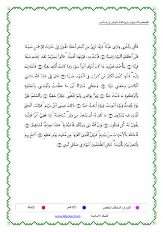  ‫א‬‫א‬‫א‬‫א‬


$YΒöθ|¹ Ç⎯≈uΗ÷q§=Ï9 ßNö‘x‹tΡ ’ÎoΤÎ) þ’Í<θà)sù #Y‰tnr& Î|³u;ø9$# z⎯ÏΒ ¨⎦É⎪ts? $¨ΒÎ*sù ( $YΖøŠtã “Ìhs%uρ ’Î1uõ°$#uρ ’Í?ä3sù
$↔ø‹x© ÏM÷∞Åc_ ‰s)s9 ÞΟtƒöyϑ≈tƒ (#θä9$s% ( …ã&é#ÏϑøtrB $yγtΒöθs% ⎯ÏµÎ/ ôMs?r'sù ∩⊄∈∪ $|‹Å¡ΣÎ) uΘöθu‹ø9$# zΝÏk=Ÿ2é& ô⎯n=sù
ôNu‘$x©r'sù ∩⊄∠∪ $|‹Éót/ Å7•Βé& ôMtΡ%x. $tΒuρ &™öθy™ r&tøΒ$# Ï8θç/r& tβ%x. $tΒ tβρã≈yδ |M÷zé'≈tƒ ∩⊄∉∪ $wƒÌsù
z©Í_9s?#u™ «!$# ß‰ö7tã ’ÎoΤÎ) tΑ$s% ∩⊄∇∪ $wŠÎ6|¹ Ï‰ôγyϑø9$# ’Îû šχ%x. ⎯tΒ ãΝÏk=s3çΡ y#ø‹x. (#θä9$s% ( Ïµø‹s9Î)
Íο4θn=¢Á9$$Î/ ©Í_≈|¹÷ρr&uρ àMΖà2 $tΒ t⎦ø⎪r& %º.u‘$t7ãΒ ©Í_n=yèy_uρ ∩⊄®∪ $wŠÎ;tΡ ©Í_n=yè_uρ |=≈tGÅ3ø9$#
y
¥’n?tã ãΝ≈n=¡¡9$#uρ ∩⊂⊇∪ $|‹É)x© #Y‘$¬7y_ ©Í_ù=yèøgs† öΝs9uρ ’ÎAt$Î!≡uθÎ/ #Ct/uρ ∩⊂⊃∪ $|‹ym àMøΒßŠ $tΒ Íο4θŸ2¨“9$#uρ
Èd,ysø9$# š^öθs% 4 zΝtƒötΒ ß⎦ø⌠$# ©|¤ŠÏã y7Ï9≡sŒ ∩⊂⊄∪ $|‹ym ß]yèö/é& tΠöθtƒuρ ÝVθãΒr& tΠöθtƒuρ ‘N$Î!ãρ tΠöθtƒ
$yϑ¯ΡÎ*sù #øΒr& #©|Ós% #sŒÎ) 4 ÿ…çµoΨ≈ysö7ß™ ( 7$s!uρ ⎯ÏΒ x‹Ï‚−Gtƒ βr& ¬! tβ%x. $tΒ ∩⊂⊂∪ tβρçtIôϑtƒ ÏµŠÏù “Ï%©!$#
∩⊂∈∪ ÒΟŠÉ)tGó¡•Β ÔÞ≡uÅÀ #x‹≈yδ 4 çνρß‰ç7ôã$$sù óΟä3š/‘uρ ’În1u‘ ©!$# ¨βÎ)uρ ∩⊂⊆∪ yβθä3u‹sù ⎯ä. …çµs9 ãΑθà)tƒ
u
öΝκÍ5 ôìÏÿôœr& ∩⊂∉∪ ?Λ⎧Ïàtã BΘöθtƒ Ï‰pκô¶¨Β ⎯ÏΒ (#ρãxx. t⎦⎪Ï%©#Ïj9 ×≅÷ƒuθsù ( öΝÎηÏΖ÷t/ .⎯ÏΒ Ü>#t“ômF{$# y#n=tG÷z$$sù
Í
∩⊂∠∪ &⎦⎫Î7•Β 9≅≈n=|Ê ’Îû tΠöθu‹ø9$# tβθßϑÎ=≈©à9$# Ç⎯Å3≈s9 ( $oΨtΡθè?ù'tƒ tΠöθtƒ ÷ÅÇö/r&uρ

‫اﻹﻣﺎﻟﺔ‬

‫اﻹدﻏﺎم‬
www.islamweb.net

‫اﻟﺤﺮف اﻟﻤﺨﺎﻟﻒ ﻟﺤﻔﺺ‬
‫ﺍﻟﺸﺒﻜﺔ ﺍﻹﺴﻼﻤﻴﺔ‬

 