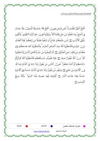  ‫א‬‫א‬‫א‬‫א‬


tΑ#y‰Å_ Ÿωuρ šXθÝ¡èù Ÿωuρ y]sùu‘ Ÿξsù ¢kptø:$#  ∅ÎγŠÏù uÚtsù ⎯yϑsù 4 ×M≈tΒθè=÷è¨Β Ößγô©r& kptø:$#
Èβθà)¨?$#uρ 4 3“uθø)−G9$# ÏŠ#¨“9$# uöyz  χÎ*sù (#ρßŠ¨ρt“s?uρ 3 ª!$# çµôϑn=÷ètƒ 9öyz ô⎯ÏΒ (#θè=yèøs? $tΒuρ 3 Ædkysø9$# ’Îû
ΟçFôÒsùr& !#sŒÎ*sù 4 öΝà6În/§‘ ⎯ÏiΒ WξôÒsù (#θäótGö;s? βr& îy$oΨã_ öΝà6ø‹n=tã }§øŠs9 ∩⊇®∉∪ É=≈t6ø9F{$# ’Í<'ρé'≈tƒ
βÎ)uρ öΝà61y‰yδ $yϑx. çνρãà2øŒ$#uρ ( ÏΘ#tysø9$# Ìyèô±yϑø9$# y‰ΨÏã ©!$# (#ρãà2øŒ$$sù ;M≈sùttã ï∅ÏiΒ
(#ρãÏøótGó™$#uρ â¨$¨Ψ9$# uÚ$sùr& ß]ø‹ym ô⎯ÏΒ (#θàÒ‹Ïùr& ¢ΟèO ∩⊇®∠∪ t⎦,Îk!!$Ò9$# z⎯Ïϑs9 ⎯Ï&Î#ö7s% ⎯ÏiΒ ΟçFΖà2
ö/ä.Ìø.É‹x. ©!$# (#ρãà2øŒ$$sù öΝà6s3Å¡≈oΨ¨Β ΟçGøŠŸÒs% #sŒÎ*sù ∩⊇®∇∪ ÒΟ‹Ïm§‘ Ö‘θàxî ©!$# χÎ) 4 ©!$#
…ã&s! $tΒuρ $u‹÷Ρ‘‰9$# ’Îû $oΨÏ?#u™ !$oΨ−/u‘ ãΑθà)tƒ ⎯tΒ Ä¨$¨Ψ9$# š∅Ïϑsù 3 #ò2ÏŒ £‰x©r& ÷ρr& öΝà2u™!$t/#u™
ÍοtÅzFψ$# ’Îûuρ ZπuΖ|¡ym $u‹÷Ρ‘‰9$# ’Îû $oΨÏ?#u™ !$oΨ−/u‘ ãΑθà)tƒ ⎯¨Β Οßγ÷ΨÏΒuρ ∩⊇®®∪ 9,≈n=yz ô⎯ÏΒ ÍοtÅzFψ$# †Îû
ßìƒÎ|  ª!$#uρ 4 (#θç7|¡x. $£ϑÏiΒ Ò=ŠÅÁtΡ óΟßγs9 y7Í×≈s9'ρé& ∩⊄⊃⊃∪ Í‘$¨Ζ9$# z>#x‹tã $oΨÏ%uρ ZπuΖ|¡ym
∩⊄⊃⊇∪ É>$|¡Ïtø:$#

‫اﻹﻣﺎﻟﺔ‬

‫اﻹدﻏﺎم‬
www.islamweb.net

‫اﻟﺤﺮف اﻟﻤﺨﺎﻟﻒ ﻟﺤﻔﺺ‬
‫ﺍﻟﺸﺒﻜﺔ ﺍﻹﺴﻼﻤﻴﺔ‬

 