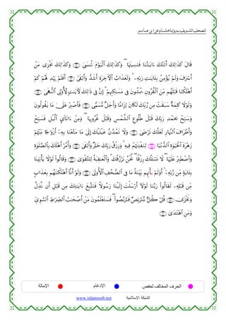  ‫א‬‫א‬‫א‬‫א‬


ô⎯tΒ “Ì“øgwΥ y7Ï9≡x‹x.uρ ∩⊇⊂⊃∪ 4©|¤Ψè? tΠöθu‹ø9$# y7Ï9≡x‹x.uρ ( $pκtJŠÅ¡uΖsù $uΖçF≈tƒ#u™ y7÷Gs?r& y7Ï9≡x‹x. tΑ$s%
öΝx. öΝçλm; Ï‰öκu‰ öΝn=sùr& ∩⊇⊂⊇∪ #’s+ö/r&uρ ‘‰x©r& ÍοtÅzFψ$# Ü>#x‹ès9uρ 4 ⎯ÏµÎn/u‘ ÏM≈tƒ$t↔Î/ .⎯ÏΒ÷σãƒ öΝs9uρ t∃uó r&
y
∩⊇⊂⊄∪ 4‘sS‘Ζ9$# ’Í<'ρT[{ ;M≈tƒUψ y7Ï9≡sŒ ’Îû ¨βÎ) 3 öΝÍκÈ]Å3≈|¡tΒ ’Îû tβθà±øÿs‡ Èβρãà)ø9$# z⎯ÏiΒ Νßγn=ö7s% $uΖõ3n=÷δr&
tβθä9θà)tƒ $tΒ 4†n?tã ÷É9ô¹$$sù ∩⊇⊂⊂∪ ‘wΚ|¡•Β ×≅y_r&uρ $YΒ#t“Ï9 tβ%s3s9 y7Îi/¢‘ ⎯ÏΒ ôMs)t7y™ ×πyϑÎ=x. Ÿωöθs9uρ
ôxÎm7|¡sù È≅ø‹©9$# Ç›!$tΡ#u™ ô⎯ÏΒuρ ( $pκÍ5ρãäî Ÿ≅ö6s%uρ Ä§ôϑ¤±9$# Æíθè=èÛ Ÿ≅ö6s% y7În/u‘ Ï‰ôϑpt¿2 ôxÎm7y™uρ
öΝåκ÷]ÏiΒ %[`≡uρø—r& ÿ⎯ÏµÎ/ $uΖ÷è−GtΒ $tΒ 4’n<Î) y7ø‹t⊥ø‹tã ¨β£‰ßϑs? Ÿωuρ ∩⊇⊂⊆∪ 4©yÌös? y7¯=yès9 Í‘$pκ¨]9$# t∃#tôÛr&uρ
Íο4θn=¢Á9$$Î/ y7n=÷δr& öãΒù&uρ ∩⊇⊂∉∪ 4’s+ö/r&uρ ×öyz y7În/u‘ ä−ø—Í‘uρ 4 ÏµŠÏù ôΜåκs]ÏGøuΖÏ9 ∩⊇⊂∈∪ $u‹÷Ρ‘‰9$# Íο4θuŠptø:$# nοt÷δy—
$oΨÏ?ù'tƒ Ÿωöθs9 (#θä9$s%uρ ∩⊇⊂∠∪ 3“uθø)−G=Ï9 èπt6É)≈yèø9$#uρ 3 y7è%ã—ötΡ ß⎯øtªΥ ( $]%ø—Í‘ y7è=t↔ó¡nΣ Ÿω ( $pκön=tæ ÷É9sÜô¹$#uρ
5>#x‹yèÎ/ Νßγ≈oΨõ3n=÷δr& !$¯Ρr& öθs9uρ ∩⊇⊂∇∪ 4’n<ρW{$# É#ßsÁ9$# ’Îû $tΒ èπΖÉit/ ΝÍκÌEù'sƒ öΝs9uρr& 4 ÿ⎯ÏµÎn/§‘ ⎯ÏiΒ 7πtƒ$t↔Î/
u
¤ΑÉ‹¯Ρ βr& È≅ö7s% ⎯ÏΒ y7ÏG≈tƒ#u™ yìÎ7®KuΖsù Zωθß™u‘ $uΖø‹s9Î) |Mù=y™ö‘r& Iωöθs9 $uΖ−/u‘ (#θä9$s)s9 ⎯Ï&Î#ö7s% ⎯ÏiΒ
Äd“Èθ¡¡9$# ÅÞ≡uÅ_Ç9$# Ü=≈ysô¹r& ô⎯tΒ tβθßϑn=÷ètG|¡sù ( (#θÝÁ−/utIsù ÖÈÎn/utI•Β @≅à2 ö≅è% ∩⊇⊂®∪ 2”t“øƒwΥuρ
∩⊇⊆⊃∪ 3“y‰tF÷δ$# Ç⎯tΒuρ

‫اﻹﻣﺎﻟﺔ‬

‫اﻹدﻏﺎم‬
www.islamweb.net

‫اﻟﺤﺮف اﻟﻤﺨﺎﻟﻒ ﻟﺤﻔﺺ‬
‫ﺍﻟﺸﺒﻜﺔ ﺍﻹﺴﻼﻤﻴﺔ‬

 