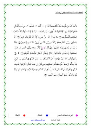  ‫א‬‫א‬‫א‬‫א‬


⎯s9 «!$# ÈβρßŠ ⎯ÏΒ šχθããô‰s? š⎥⎪Ï%©!$# χÎ) 4 ÿ…ã&s! (#θãèÏϑtGó™$$sù ×≅sWtΒ z>ÎàÑ â¨$¨Ζ9$# $yγ•ƒr'≈tƒ
y#ãè|Ê 4 çµ÷ΨÏΒ çνρä‹É)ΖtFó¡o„ ω $↔ø‹x© Ü>$t/—%!$# ãΝåκö:è=ó¡o„ βÎ)uρ ( …çµs9 (#θãèyϑtGô_$# Èθs9uρ $/$t/èŒ (#θà)è=øƒs†
ª!$# ∩∠⊃∪ î“ƒÍ•tã :”Èθs)s9 ©!$# ¨βÎ) 3 ÿ⎯ÍνÍ‘ô‰s% ¨,ym ©!$# (#ρâ‘y‰s% $tΒ ∩∉®∪ Ü>θè=ôÜyϑø9$#uρ Ü=Ï9$©Ü9$#
ÞΟn=÷ètƒ ∩∠⊇∪ ×ÅÁt/ 7ì‹Ïϑy™ ©!$# χÎ) 4 Ä¨$¨Ζ9$# š∅ÏΒuρ Wξß™â‘ Ïπx6Í×≈n=yϑø9$# š∅ÏΒ ’Å∀sÜóÁtƒ
(#θãΖtΒ#u™ š⎥⎪Ï%©!$# $yγ•ƒr'≈tƒ ∩∠⊄∪ â‘θãΒW{$# ßìÉ_ös? «!$# ’n<Î)uρ 3 öΝßγxù=yz $tΒuρ öΝÍγƒÏ‰÷ƒr& š⎥÷⎫t/ $tΒ
∩∠⊂∪ ) šχθßsÎ=øè? öΝà6¯=yès9 uöy‚ø9$# (#θè=yèøù$#uρ öΝä3−/u‘ (#ρß‰ç6ôã$#uρ (#ρß‰àfó™$#uρ (#θãèŸ2ö‘$#
4 8ltym ô⎯ÏΒ È⎦⎪Ïd‰9$# ’Îû ö/ä3ø‹n=tæ Ÿ≅yèy_ $tΒuρ öΝä38u;tFô_$# uθèδ 4 ⎯ÍνÏŠ$yγÅ_ ¨,ym «!# ’Îû (#ρß‰Îγ≈y_uρ
$
#´‰‹Îγx© ãΑθß™§9$# tβθä3u‹Ï9 #x‹≈yδ ’Îûuρ ã≅ö6s% ⎯ÏΒ t⎦⎫ÏϑÎ=ó¡ßϑø9$# ãΝä39£ϑy™ uθèδ 4 zΟŠÏδ≡tö/Î) öΝä3‹Î/r& s'©#ÏiΒ
«!$$Î/ (#θßϑÅÁtGôã$#uρ nο4θx.¨“9$# (#θè?#u™uρ nο4θn=¢Á9$# (#θßϑŠÏ%r'sù 4 Ä¨$¨Ζ9$# ’n?tã u™!#y‰pκà− (#θçΡθä3s?uρ ö/ä3ø‹n=tæ
∩∠⊆∪ çÅÁ¨Ζ9$# zΟ÷èÏΡuρ 4’n<öθyϑø9$# zΝ÷èÏΨsù ( óΟä39s9öθtΒ θèδ
u

‫اﻹﻣﺎﻟﺔ‬

‫اﻹدﻏﺎم‬
www.islamweb.net

‫اﻟﺤﺮف اﻟﻤﺨﺎﻟﻒ ﻟﺤﻔﺺ‬
‫ﺍﻟﺸﺒﻜﺔ ﺍﻹﺴﻼﻤﻴﺔ‬

 