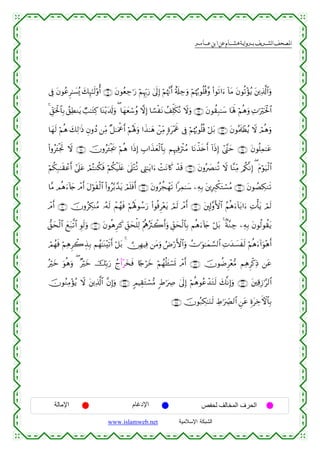  ‫א‬‫א‬‫א‬‫א‬


’Îû tβθããÌ≈|¡ç„ y7Í×≈s9'ρé& ∩∉⊇∪ tβθãèÅ_≡u‘ öΝÍκÍh5u‘ 4’n<Î) öΝåκ¨Ξr& î's#Å_uρ öΝåκæ5θè=è%¨ρ (#θs?#u™ !$tΒ tβθè?÷σãƒ t⎦⎪Ï%©!$#uρ
4 Èd,ptø:$$Î/ ß,ÏÜΖtƒ Ò=≈tGÏ. $oΨ÷ƒt$s!uρ ( $yγyèó™ãρ ωÎ) $²¡øtΡ ß#Ïk=s3çΡ Ÿωuρ ∩∉⊄∪ tβθà)Î7≈y™ $oλm; öΝèδuρ ÏN≡uösƒø:$#
$yγs9 öΝèδ y7Ï9≡sŒ ÈβρßŠ ⎯ÏiΒ ×≅≈uΗùår& öΝçλm;uρ #x‹≈yδ ô⎯ÏiΒ ;οt÷Ηwð ’Îû öΝåκæ5θè=è% ö≅t/ ∩∉⊂∪ tβθçΗs>ôàãƒ Ÿω óΟèδuρ
(#ρãt↔øgrB Ÿω ∩∉∈∪ šχρãt↔øgs† öΝèδ #sŒÎ) É>#x‹yèø9$$Î/ ΝÍκÏùuøIãΒ $tΡõ‹s{r& !#sŒÎ) #©¨Lym ∩∉⊆∪ tβθè=Ïϑ≈tã
öΝä3Î7≈s)ôãr& #’n?tã óΟçFΖä3sù öΝä3ø‹n=tæ 4’n?÷Gè? ©ÉL≈tƒ#u™ ôMtΡ%x. ô‰s% ∩∉∉∪ tβρç|ÇΖè? Ÿω $¨ΖÏiΒ /ä3¯ΡÎ) ( tΠöθu‹ø9$#
$¨Β Οèδu™!%y` ôΘr& tΑöθs)ø9$# (#ρã−/£‰tƒ óΟn=sùr& ∩∉∇∪ tβρãàfôγs? #Ïϑ≈y™ ⎯ÏµÎ/ t⎦⎪ÎÉ9õ3tGó¡ãΒ ∩∉∠∪ tβθÝÁÅ3Ζs?
ôΘr& ∩∠⊃∪ šχρãÅ3ΨãΒ …çµs9 ôΜßγsù öΝçλm;θß™u‘ (#θèùÌ÷ètƒ óΟs9 ôΘr& ∩∉®∪ t⎦,Î!¨ρF{$# ãΝèδu™!$t/#u™ ÏNù'tƒ óΟs9
‘,ysø9$# yìt7©?$# Èθs9uρ ∩∠⊇∪ tβθèδÌ≈x. Èd,ysù=Ï9 ÷ΛèεçsYò2r&uρ Èd,ysø9$$Î/ Νèδu™!%y` ö≅t/ 4 8π¨ΖÅ_ ⎯ÏµÎ/ tβθä9θà)tƒ
óΟßγsù öΝÏδÌò2É‹Î/ Νßγ≈oΨ÷s?r& ö≅t/ 4 ∅ÎγŠÏù ⎯tΒuρ ÞÚö‘F{$#uρ ÝV≡uθ≈yϑ¡¡9$# ÏNy‰|¡xs9 öΝèδu™!#uθ÷δr&
 
çöyz uθèδuρ ( ×öyz šÎn/u‘ ßl(#÷y‚sù %[`öyz öΝßγè=t↔ó¡n@ ôΘr& ∩∠⊄∪ šχθàÊÌ÷è•Β ΝÏδÌø.ÏŒ ⎯tã
šχθãΖÏΒ÷σãƒ Ÿω t⎦⎪Ï%©!$# ¨βÎ)uρ ∩∠⊆∪ 5ΟŠÉ)tGó¡•Β :Þ≡uÅÀ 4’n<Î) öΝèδθããô‰tGs9 y7¯ΡÎ)uρ ∩∠⊂∪ t⎦⎫Ï%Î—≡§9$#
∩∠∈∪ šχθç7Å3≈uΖs9 ÅÞ≡uÅ_Ç9$# Ç⎯tã ÍοtÅzFψ$$Î/

‫اﻹﻣﺎﻟﺔ‬

‫اﻹدﻏﺎم‬
www.islamweb.net

‫اﻟﺤﺮف اﻟﻤﺨﺎﻟﻒ ﻟﺤﻔﺺ‬
‫ﺍﻟﺸﺒﻜﺔ ﺍﻹﺴﻼﻤﻴﺔ‬

 