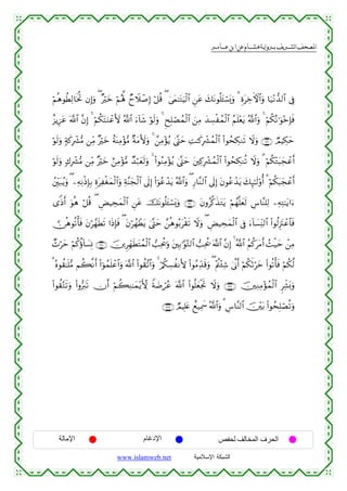  ‫א‬‫א‬‫א‬‫א‬


öΝèδθäÜÏ9$sƒéB βÎ)uρ ( ×öyz öΝçλ°; ÓyŸξô¹Î) ö≅è% ( 4’yϑ≈tGuŠø9$# Ç⎯tã y7tΡθè=t↔ó¡o„uρ 3 ÍοtÅzFψ$#uρ $u‹÷Ρ‘‰9$# ’Îû
î“ƒÍ•tã ©!$# ¨βÎ) 4 öΝä3tFuΖôãV{ ª!$# u™!$x© öθs9uρ 4 ËxÎ=óÁßϑø9$# z⎯ÏΒ y‰Å¡øßϑø9$# ãΝn=÷ètƒ ª!$#uρ 4 öΝä3çΡ≡uθ÷zÎ*sù
öθs9uρ 7πx.Îô³Β ⎯ÏiΒ ×öyz îπoΨÏΒ÷σ•Β ×πtΒV{uρ 4 £⎯ÏΒ÷σãƒ 4©®Lym ÏM≈x.Îô³ßϑø9$# (#θßsÅ3Ζs? Ÿωuρ ∩⊄⊇®∪ ÒΟŠÅ3ym
•
öθs9uρ 78Îô³•Β ⎯ÏiΒ ×öyz í⎯ÏΒ÷σ•Β Ó‰ö7yès9uρ 4 (#θãΖÏΒ÷σãƒ 4©®Lym t⎦⎫Ï.Îô³ßϑø9$# (#θßsÅ3Ζè? Ÿωuρ 3 öΝä3÷Gt6yfôãr&
ß⎦Îi⎫t7ãƒuρ ( ⎯ÏµÏΡøŒÎ*Î/ ÍοtÏøóyϑø9$#uρ Ïπ¨Ψyfø9$# ’n<Î) (#þθããô‰tƒ ª!$#uρ ( Í‘$¨Ζ9$# ’n<Î) tβθããô‰tƒ y7Í×≈s9'ρé& 3 öΝä3t6yfôãr&
“]Œr& uθèδ ö≅è% ( ÇÙŠÅsyϑø9$# Ç⎯tã štΡθè=t↔ó¡o„uρ ∩⊄⊄⊃∪ tβρã©.x‹tGtƒ öΝßγ¯=yès9 Ä¨$¨Ψ=Ï9 ⎯ÏµÏG≈tƒ#u™
 ∅èδθè?ù'sù tβö£γsÜs? #sŒÎ*sù ( tβößγôÜtƒ 4©®Lym £⎯èδθç/tø)s? Ÿωuρ ( ÇÙŠÅsyϑø9$# ’Îû u™!$|¡ÏiΨ9$# (#θä9Í”tIôã$$sù
Ó^öym öΝä.äτ!$|¡ÎΣ ∩⊄⊄⊇∪ š⎥⎪ÌÎdγsÜtFßϑø9$# =Ïtä†uρ t⎦⎫Î/≡§θ−G9$# =Ïtä† ©!$# ¨βÎ) 4 ª!$# ãΝä.tΒr& ß]ø‹ym ô⎯ÏΒ
t
3 çνθà)≈n=•Β Νà6¯Ρr& (#þθßϑn=ôã$#uρ ©!$# #θà)¨?$#uρ 4 ö/ä3Å¡àΡL{ (#θãΒÏd‰s%uρ ( ÷Λä⎢÷∞Ï© 4’¯Τr& öΝä3rOöym (#θè?ù'sù öΝä3©9
(
(#θà)−Gs?uρ (#ρ•y9s? χr& öΝà6ÏΨ≈yϑ÷ƒX{ Zπ|Êóãã ©!$# (#θè=yèøgrB Ÿωuρ ∩⊄⊄⊄∪ š⎥⎫ÏΖÏΒ÷σßϑø9$# ÌÏe±o0uρ
∩⊄⊄⊂∪ ÒΟŠÎ=tæ ìì‹Ïÿxœ ª!$#uρ 3 Ä¨$¨Ψ9$# š⎥÷⎫t/ (#θßsÎ=óÁè?uρ

‫اﻹﻣﺎﻟﺔ‬

‫اﻹدﻏﺎم‬
www.islamweb.net

‫اﻟﺤﺮف اﻟﻤﺨﺎﻟﻒ ﻟﺤﻔﺺ‬
‫ﺍﻟﺸﺒﻜﺔ ﺍﻹﺴﻼﻤﻴﺔ‬

 