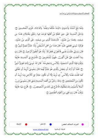  ‫א‬‫א‬‫א‬‫א‬


∩⊇⊂∪ t⎦⎫ÏΖÅ¡ósßϑø9$# “Ì“øgwΥ šÏ9≡x‹x.uρ 4 $Vϑù=Ïãuρ $Vϑõ3ãm çµ≈oΨ÷s?#u™ #“uθtGó™$#uρ …çν£‰ä©r& xn=t/ $£ϑs9uρ
⎯ÏΒ #x‹≈yδ ÈβŸξÏGtFø)tƒ È⎦÷,s#ã_u‘ $pκÏù y‰y_uθsù $yγÎ=÷δr& ô⎯ÏiΒ 7's#øxî È⎦⎫Ïm 4’n?tã sπuΖƒÏ‰yϑø9$# Ÿ≅yzyŠuρ
⎯ÍνÍiρß‰tã ô⎯ÏΒ “Ï%©!$# ’n?tã ⎯ÏµÏGyè‹Ï© ⎯ÏΒ “Ï%©!$# çµsW≈tótGó™$$sù ( ⎯ÍνÍiρß‰tã ô⎯ÏΒ #x‹≈yδuρ ⎯ÏµÏGyè‹Ï©
∩⊇⊆∪ ×⎦⎫Î7•Β @≅ÅÒ•Β Aρß‰tã …çµ¯ΡÎ) ( Ç⎯≈sÜø‹¤±9$# È≅uΗxå ô⎯ÏΒ #x‹≈yδ tΑ$s% ( Ïµø‹n=tã 4©|Ós)sù 4©y›θãΒ …çνt“x.uθsù
Éb>u‘ tΑ$s% ∩⊇∈∪ ÞΟŠÏm§9$# â‘θàtóø9$# uθèδ …çµ¯ΡÎ) 4 ÿ…ã&s! txtósù ’Í< öÏøî$$sù ©Å¤øtΡ àMôϑn=sß ’ÎoΤÎ) Éb>u‘ tΑ$s%
$ZÍ←!%s{ ÏπuΖƒÏ‰yϑø9$# ’Îû yxt7ô¹r'sù ∩⊇∉∪ t⎦⎫ÏΒÌôfßϑù=Ïj9 #ZÎγsß šχθä.r& ô⎯n=sù ¥’n?tã |Môϑyè÷Ρr& !$yϑÎ/
×⎦⎫Î7•Β A“Èθtós9 y7¨ΡÎ) #©y›θãΒ …çµs9 tΑ$s% 4 …çµäzÎóÇtFó¡o„ Ä§øΒF{$$Î/ …çνu|ÇΨtFó™$# “Ï%©!$# #sŒÎ*sù Ü=©%utItƒ
©Í_n=çGø)s? βr& ß‰ƒÌè?r& #©y›θßϑ≈tƒ tΑ$s% $yϑßγ©9 Aρß‰tã uθèδ “Ï%©!$$Î/ |·ÏÜö7tƒ βr& yŠ#u‘r& ÷βr& !$£ϑn=sù ∩⊇∠∪
βr& ß‰ƒÌè? $tΒuρ ÇÚö‘F{$# ’Îû #Y‘$¬7y_ tβθä3s? βr& HωÎ) ß‰ƒÌè? βÎ) ( Ä§øΒF{$$Î/ $G¡øtΡ |Mù=tGs% $yϑx.
χÎ) #©y›θßϑ≈tƒ tΑ$s% 4©tëó¡o„ ÏπuΖƒÏ‰yϑø9$# $|Áø%r& ô⎯ÏiΒ ×≅ã_u‘ u™!%y`uρ ∩⊇∇∪ t⎦⎫ÅsÏ=óÁßϑø9$# z⎯ÏΒ tβθä3s?
$ZÍ←!%s{ $pκ÷]ÏΒ yltsƒm ∩⊇®∪ š⎥⎫Ï⇔ÅÁ≈¨Ψ9$# z⎯ÏΒ y7s9 ’ÎoΤÎ) ólã÷z$$sù x8θè=çFø)u‹Ï9 y7Î/ tβρãÏϑs?ù'tƒ V|yϑø9$#
∩⊄⊃∪ t⎦⎫ÏϑÎ=≈©à9$# ÏΘöθs)ø9$# z⎯ÏΒ ©Í_ÅngwΥ Éb>u‘ tΑ$s% ( Ü=©%utItƒ

‫اﻹﻣﺎﻟﺔ‬

‫اﻹدﻏﺎم‬
www.islamweb.net

‫اﻟﺤﺮف اﻟﻤﺨﺎﻟﻒ ﻟﺤﻔﺺ‬
‫ﺍﻟﺸﺒﻜﺔ ﺍﻹﺴﻼﻤﻴﺔ‬

 