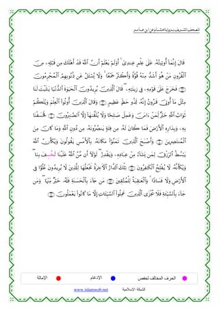  ‫א‬‫א‬‫א‬‫א‬


š∅ÏΒ ⎯Ï&Î#ö7s% ⎯ÏΒ y7n=÷δr& ô‰s% ©!$# χr& öΝn=÷ètƒ öΝs9uρr& 4 ü“Ï‰ΖÏã AΟù=Ïæ 4’n?tã …çµçFÏ?ρé& !$yϑ¯ΡÎ) tΑ$s%
šχθãΒÌôfßϑø9$# ÞΟÎγÎ/θçΡèŒ ⎯tã ã≅t↔ó¡ç„ Ÿωuρ 4 $Yè÷Ηsd çsYò2&uρ Zο§θè% çµ÷ΖÏΒ ‘‰x©r& uθèδ ô⎯tΒ Èβρãà)ø9$#
r
$oΨs9 |Mø‹n=≈tƒ $u‹÷Ρ‘‰9$# nο4θuŠysø9$# šχρß‰ƒÌãƒ š⎥⎪Ï%©!$# tΑ$s% ( ⎯ÏµÏFt⊥ƒÎ— ’Îû ⎯ÏµÏΒöθs% 4’n?tã ylty‚sù ∩∠∇∪
öΝà6n=÷ƒuρ zΝù=Ïèø9$# (#θè?ρé& š⎥⎪Ï%©!$# tΑ$s%uρ ∩∠®∪ 5ΟŠÏàtã >eáym ρä%s! …çµ¯ΡÎ) ãβρã≈s% š†ÎAρé& !$tΒ Ÿ≅÷WÏΒ
$oΨø|¡sƒm ∩∇⊃∪ šχρçÉ9≈¢Á9$# ωÎ) !$yγ9¤)n=ãƒ Ÿωuρ $[sÎ=≈|¹ Ÿ≅Ïϑtãuρ š∅tΒ#u™ ô⎯yϑÏj9 ×öyz «!$# Ü>#uθrO
z⎯ÏΒ šχ%x. $tΒuρ «!$# ÈβρßŠ ⎯ÏΒ …çµtΡρçÝÇΖtƒ 7πt⁄Ïù ⎯ÏΒ …çµs9 tβ%Ÿ2 $yϑsù uÚö‘F{$# ÍνÍ‘#y‰Î/uρ ⎯ÏµÎ/
©!$# χr(s3÷ƒuρ tβθä9θà)tƒ Ä§øΒF{$$Î/ …çµtΡ%s3tΒ (#öθ¨Ψyϑs? š⎥⎪Ï%©!$# yxt7ô¹r&uρ ∩∇⊇∪ z⎯ƒÎÅÇtGΨßϑø9$#
( $uΖÎ/ y#Ä¡à‚s9 $oΨø‹n=tã ª!$# £⎯¨Β βr& Iωθs9 ( â‘Ï‰ø)tƒuρ ⎯ÍνÏŠ$t7Ïã ô⎯ÏΒ â™!$t±o„ ⎯yϑÏ9 šXø—Îh9$# äÝÝ¡ö6tƒ
ö
’Îû #vθè=ãæ tβρß‰ƒÌãƒ Ÿω t⎦⎪Ï%©#Ï9 $yγè=yèøgwΥ äοtÅzFψ$# â‘#¤$!$# y7ù=Ï? ∩∇⊄∪ tβρãÏ≈s3ø9$# ßxÎ=øãƒ Ÿω …çµ¯Ρr(s3÷ƒuρ
⎯tΒuρ ( $pκ÷]ÏiΒ ×öyz …ã&s#sù ÏπoΨ|¡ysø9$$Î/ u™!%y` ⎯tΒ ∩∇⊂∪ t⎦⎫É)−Fßϑù=Ï9 èπt7É)≈yèø9$#uρ 4 #YŠ$|¡sù Ÿωuρ Úö‘F{$#
Ç
∩∇⊆∪ šχθè=yϑ÷ètƒ (#θçΡ%x. $tΒ ωÎ) ÏN$t↔ÍhŠ¡¡9$# (#θè=ÏΗxå š⎥⎪Ï%©!$# “t“øgä† Ÿξsù Ïπy∞ÍhŠ¡¡9$$Î/ u™!$y_

‫اﻹﻣﺎﻟﺔ‬

‫اﻹدﻏﺎم‬
www.islamweb.net

‫اﻟﺤﺮف اﻟﻤﺨﺎﻟﻒ ﻟﺤﻔﺺ‬
‫ﺍﻟﺸﺒﻜﺔ ﺍﻹﺴﻼﻤﻴﺔ‬

 