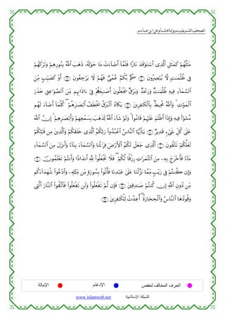  ‫א‬‫א‬‫א‬‫א‬


öΝßγx.us?uρ öΝÏδÍ‘θãΖÎ/ ª!$# |=yδsŒ …ã&s!öθym $tΒ ôNu™!$|Êr& !$£ϑn=sù #Y‘$tΡ y‰s%öθtGó™$# “Ï%©!$# È≅sVyϑx. öΝßγè=sVtΒ
z⎯ÏiΒ 5=ÍhŠ|Áx. ÷ρr& ∩⊇∠∪ tβθãèÅ_ötƒ Ÿω öΝßγsù Ò‘ôϑã íΝõ3ç/ BΛà¼ ∩⊇∉∪ tβρçÅÇö6ãƒ ω ;M≈yϑè=àß ’Îû
ã
u‘x‹tn È,Ïã≡uθ¢Á9$# z⎯ÏiΒ ΝÍκÍΞ#sŒ#u™ þ’Îû ÷ΛàιyèÎ6≈|¹r& tβθè=yèøgs† ×−öt/uρ Ó‰ôãu‘uρ ×M≈uΚè=àß ÏµŠÏù Ï™!$yϑ¡¡9$#
Νßγs9 u™!$|Êr& !$yϑ¯=ä. ( öΝèδt≈|Áö/r& ß#sÜøƒs† ä−÷y9ø9$# ßŠ%s3tƒ ∩⊇∇∪ t⎦⎪ÌÏ≈s3ø9$$Î/ 8ÝŠÏtèΧ ª!$#uρ 4 ÏNöθyϑø9$#
©!$# χÎ) 4 öΝÏδÌ≈|Áö/r&uρ öΝÎγÏèôϑ|¡Î/ |=yδs%s! ª!$# u™!$x© öθs9uρ 4 (#θãΒ$s% öΝÍκön=tæ zΝn=øßr& !#sŒÎ)uρ ÏµŠÏù (#öθt±¨Β
öΝä3Î=ö6s% ⎯ÏΒ t⎦⎪Ï%©!$#uρ öΝä3t)n=s{ “Ï%©!$# ãΝä3¬/u‘ (#ρß‰ç6ôã$# â¨$¨Ψ9$# $pκš‰r'≈tƒ ∩⊇®∪ ÖƒÏ‰s% &™ó©x« Èe≅ä. 4’n?tã
Ï™!$yϑ¡¡9$# z⎯ÏΒ tΑt“Ρr&uρ [™!$oΨÎ/ u™!$yϑ¡¡9$#uρ $V©≡tÏù uÚö‘F{$# ãΝä3s9 Ÿ≅yèy_ “Ï%©!$# ∩⊄⊃∪ tβθà)−Gs? öΝä3ª=yès9
∩⊄⊇∪ šχθßϑn=÷ès? öΝçFΡr&uρ #YŠ#y‰Ρr& ¬! (#θè=yèøgrB Ÿξsù ( öΝä3©9 $]%ø—Í‘ ÏN≡tyϑ¨V9$# z⎯ÏΒ ⎯ÏµÎ/ ylt÷zr'sù [™!$tΒ
Νä.u™!#y‰yγä© (#θãã÷Š$#uρ ⎯Ï&Î#÷VÏiΒ ⎯ÏiΒ ;οu‘θÝ¡Î/ #θè?ù'sù $tΡÏ‰ö7tã 4’n?tã $uΖø9¨“tΡ $£ϑÏiΒ 5=÷ƒu‘ ’Îû öΝçFΖà2 βÎ)uρ
(
©ÉL©9$# u‘$¨Ζ9$# (#θà)¨?$$sù (#θè=yèøs? ⎯s9uρ (#θè=yèøs? öΝ©9 βÎ*sù ∩⊄⊄∪ t⎦⎫Ï%Ï‰≈|¹ öΝçFΖä. χÎ) «!$# ÈβρßŠ ⎯ÏiΒ
∩⊄⊂∪ t⎦⎪ÌÏ≈s3ù=Ï9 ôN£‰Ïãé& ( äοu‘$yfÅsø9$#uρ â¨$¨Ζ9$# $yδßŠθè%uρ

‫اﻹﻣﺎﻟﺔ‬

‫اﻹدﻏﺎم‬
www.islamweb.net

‫اﻟﺤﺮف اﻟﻤﺨﺎﻟﻒ ﻟﺤﻔﺺ‬
‫ﺍﻟﺸﺒﻜﺔ ﺍﻹﺴﻼﻤﻴﺔ‬

 