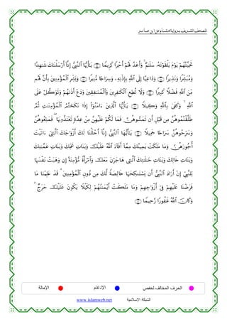  ‫א‬‫א‬‫א‬‫א‬


#Y‰Îγ≈x© y7≈oΨù=y™ö‘r& !$¯ΡÎ) ©É<¨Ζ9$# $pκš‰r'≈tƒ ∩⊆⊆∪ $VϑƒÌx. #ô_r& öΝçλm; £‰tãr&uρ 4 ÖΝ≈n=y™ …çµtΡöθs)ù=tƒ tΠöθtƒ öΝßγçG¨ŠÏtrB
Μçλm; ¨βr'Î/ t⎦⎫ÏΖÏΒ÷σßϑø9$# ÎÅe³o0uρ ∩⊆∉∪ #ZÏΨ•Β %[`#uÅ uρ ⎯ÏµÏΡøŒÎ*Î/ «!$# ’n<Î) $·ŠÏã#yŠuρ ∩⊆∈∪ #ƒÉ‹tΡuρ #ZÅe³t6ãΒuρ
’n?tã ö≅2uθs?uρ öΝßγ1sŒr& ÷íyŠuρ t⎦⎫É)Ï≈uΖßϑø9$#uρ t⎦⎪ÍÏ≈s3ø9$# ÆìÏÜè? Ÿωuρ ∩⊆∠∪ #ZÎ7x. WξôÒsù «!$# z⎯ÏiΒ
¢ΟèO ÏM≈oΨÏΒ÷σßϑø9$# ÞΟçFóss3tΡ #sŒÎ) (#þθãΖtΒ#u™ t⎦⎪Ï%©!$# $pκš‰r'≈tƒ ∩⊆∇∪ WξŠÅ2uρ «!$$Î/ 4’s∀x.uρ 4 «!$#
£⎯èδθãèÏnGyϑsù ( $pκtΞρ‘‰tF÷ès? ;ο£‰Ïã ô⎯ÏΒ £⎯ÎγøŠn=tæ öΝä3s9 $yϑsù  ∅èδθ¡yϑs? βr& È≅ö6s% ⎯ÏΒ £⎯èδθßϑçGø)¯=sÛ
|MøŠs?#u™ û©ÉL≈©9$# y7y_≡uρø—r& y7s9 $oΨù=n=ômr& !$¯ΡÎ) ©É<¨Ζ9$# $yγ•ƒr'≈tƒ ∩⊆®∪ WξŠÏΗsd %[n#u|  £⎯èδθãmÎh| uρ
y7ÏG≈£ϑtã ÏN$oΨt/uρ y7ÏiΗxå ÏN$oΨt/uρ šø‹n=tã ª!$# u™!$sùr& !$£ϑÏΒ y7ãΨ‹Ïϑtƒ ôMs3n=tΒ $tΒuρ  ∅èδu‘θã_é&
$pκ|¦øtΡ ôMt7yδuρ βÎ) ºπoΨÏΒ÷σ•Β Zοr&zö∆$#uρ šyètΒ tβöy_$yδ ©ÉL≈©9$# y7ÏG≈n=≈yz ÏN$oΨt/uρ y7Ï9%s{ ÏN$oΨt/uρ
$tΒ $uΖ÷ΚÎ=tæ ô‰s% 3 t⎦⎫ÏΖÏΒ÷σßϑø9$# ÈβρßŠ ⎯ÏΒ y7©9 Zπ|ÁÏ9%s{ $uηysÅ3ΖtFó¡o„ βr& ©É<¨Ζ9$# yŠ#u‘r& ÷βÎ) Äc©É<¨Ζ=Ï9
3 Óltym šø‹n=tã tβθä3tƒ ŸξøŠs3Ï9 öΝßγãΖ≈yϑ÷ƒr& ôMx6n=tΒ $tΒuρ öΝÎγÅ_≡uρø—r& þ’Îû öΝÎγøŠn=tæ $oΨôÊtsù
∩∈⊃∪ $VϑŠÏm§‘ #Y‘θàxî ª!$# šχ%x.uρ

‫اﻹﻣﺎﻟﺔ‬

‫اﻹدﻏﺎم‬
www.islamweb.net

‫اﻟﺤﺮف اﻟﻤﺨﺎﻟﻒ ﻟﺤﻔﺺ‬
‫ﺍﻟﺸﺒﻜﺔ ﺍﻹﺴﻼﻤﻴﺔ‬

 