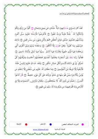  ‫א‬‫א‬‫א‬‫א‬


öΝä3În/u‘ É−ø—Íh‘ ⎯ÏΒ (#θè=ä. ∩⊇∈∪ 5Α$yϑÏ©uρ &⎦⎫Ïϑtƒ ⎯tã Èβ$tG¨Ψy_ ( ×πtƒ#u™ öΝÎγÏΨÉ3≈y¡tΒ ’Îû :*t7|¡Ï9 tβ%x. ô‰s)s9
ÇΠÌyèø9$# Ÿ≅ø‹y™ öΝÍκön=tã $uΖù=y™ö‘r'sù (#θàÊtôãr'sù ∩⊇∉∪ Ö‘θàxî ;>u‘uρ ×πt6Íh‹sÛ ×οt$ù#t/ 4 …çµs9 (#ρãä3ô©$#uρ
y7Ï9≡sŒ ∩⊇∠∪ 9≅ŠÎ=s% 9‘ô‰Å™ ⎯ÏiΒ &™ó©x«uρ 9≅øOr&uρ 7Ý÷Ηs~ @≅à2é& ö’tA#uρsŒ È⎦÷⎫tF¨Ζy_ öΝÍκöoK¨Ζpg¿2 Νßγ≈oΨø9£‰t/uρ
©ÉL©9$# “tà)ø9$# t⎦÷⎫t/uρ öΝæηuΖ÷t/ $uΖù=yèy_uρ ∩⊇∇∪ ã‘θàs3ø9$# ωÎ) #“t“≈pgé† ö≅yδuρ ( (#ρãxx. $yϑÎ/ Νßγ≈oΨ÷ƒt“y_
∩⊇®∪ t⎦⎫ÏΖÏΒ#u™ $·Β$−ƒr&uρ u’Í<$uŠs9 $pκÏù (#ρçÅ™ ( uö¡¡9$# $pκÏù $tΡö‘£‰s%uρ ZοtÎγ≈sß “è% $pκÏù $uΖò2t≈t/
¨≅ä. öΝßγ≈oΨø%¨“tΒuρ y]ƒÏŠ%tnr& öΝßγ≈oΨù=yèyfsù öΝåκ|¦àΡr& (#þθßϑn=sßuρ $tΡÍ‘$xó™r& t⎦÷⎫t/ ô‰Ïièt/ $uΖ−/u‘ (#θä9$s)sù
…çµ¨Ψsß ß§ŠÎ=ö/Î) öΝÍκön=tã s−y‰¹ ‰s)s9uρ ∩⊄⊃∪ 9‘θä3x© 9‘$¬7|¹ Èe≅ä3Ïj9 ;M≈tƒUψ y7Ï9≡sŒ ’Îû ¨βÎ) 4 A−¨“yϑãΒ
⎯tΒ zΝn=÷èuΖÏ9 ωÎ) ?⎯≈sÜù=ß™ ⎯ÏiΒ ΝÍκön=tã …çµs9 tβ%Ÿ2 $tΒuρ ∩⊄⊇∪ t⎦⎫ÏΖÏΒ÷σßϑø9$# z⎯iΒ $Z)ƒÌsù ωÎ) çνθãèt7¨?$$sù
Ï
(#θãã÷Š$# ã≅è% ∩⊄⊄∪ Ôá‹Ïym >™ó©x« Èe≅ä. 4’n?tã y7š/u‘uρ 3 7e7x© ’Îû $yγ÷ΨÏΒ uθèδ ô⎯£ϑÏΒ ÍοtÅzFψ$$Î/ ß⎯ÏΒ÷σãƒ
’Îû Ÿωuρ ÏN≡uθ≈yϑ¡¡9$# †Îû ;ο§‘sŒ tΑ$s)÷WÏΒ šχθà6Î=ôϑtƒ Ÿω ( «!$# ÈβρßŠ ⎯ÏiΒ Λä⎢ôϑtãy— š⎥⎪Ï%©!$#
∩⊄⊂∪ 9Îγsß ⎯ÏiΒ Νåκ÷]ÏΒ …çµs9 $tΒuρ 78÷Å° ⎯ÏΒ $yϑÎγŠÏù öΝçλm; $tΒuρ ÇÚö‘F{$#

‫اﻹﻣﺎﻟﺔ‬

‫اﻹدﻏﺎم‬
www.islamweb.net

‫اﻟﺤﺮف اﻟﻤﺨﺎﻟﻒ ﻟﺤﻔﺺ‬
‫ﺍﻟﺸﺒﻜﺔ ﺍﻹﺴﻼﻤﻴﺔ‬

 