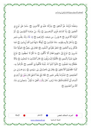  ‫א‬‫א‬‫א‬‫א‬


’Îû 8yθçΡ 4’n?tã íΟ≈n=y™ ∩∠∇∪ t⎦⎪ÌÅzFψ$# ’Îû Ïµø‹n=tã $oΨø.ts?uρ ∩∠∠∪ t⎦⎫Ï%$t7ø9$# ç/èφ …çµtG−ƒÍh‘èŒ $uΖù=yèy_uρ
§ΝèO ∩∇⊇∪ t⎦⎫ÏΖÏΒ÷σßϑø9$# $tΡÏŠ$t7Ïã ô⎯ÏΒ …çµ¯ΡÎ) ∩∇⊃∪ t⎦⎫ÏΖÅ¡ósßϑø9$# “Ì“øgwΥ y7Ï9≡x‹x. $¯ΡÎ) ∩∠®∪ t⎦⎫ÏΗs>≈yèø9$#
AΟŠÎ=y™ 5=ù=s)Î/ …çµ−/u‘ u™!%£_ ŒÎ) ∩∇⊂∪ zΝŠÏδ≡tö/Z} ⎯ÏµÏGyè‹Ï© ⎯ÏΒ χÎ)uρ * ∩∇⊄∪ t⎦⎪ÌyzFψ$# $oΨø%tøîr&
$yϑsù ∩∇∉∪ tβρß‰ƒÌè? «!$# tβρßŠ ZπyγÏ9#u™ %¸3øÍ3←r& ∩∇∈∪ tβρß‰ç7÷ès? #sŒ$tΒ ⎯ÏµÏΒöθs%uρ Ïµ‹Î/L{ tΑ$s% øŒÎ) ∩∇⊆∪
çµ÷Ζtã (#öθ©9uθtGsù ∩∇®∪ ×Λ⎧É)y™ ’ÎoΤÎ) tΑ$s)sù ∩∇∇∪ ÏΘθàf–Ψ9$# ’Îû ZοtôàtΡ tsàoΨsù ∩∇∠∪ t⎦⎫ÏΗs>≈yèø9$# Éb>tÎ/ /ä3‘Ζsß
sø#tsù ∩®⊄∪ tβθà)ÏÜΖs? Ÿω ö/ä3s9 $tΒ ∩®⊇∪ tβθè=ä.ù's? Ÿωr& tΑ$s)sù öΝÍκÉJyγÏ9#u™ #’n<Î) sø#tsù ∩®⊃∪ t⎦⎪ÌÎ/ô‰ãΒ
ª!$#uρ ∩®∈∪ tβθçGÅs÷Ψs? $tΒ tβρß‰ç7÷ès?r& tΑ$s% ∩®⊆∪ tβθ—ùÌ“tƒ Ïµø‹s9Î) (#þθè=t6ø%r'sù ∩®⊂∪ È⎦⎫Ïϑu‹ø9$$Î/ $R/ŸÑ öΝÍκön=tã
÷
⎯ÏµÎ/ (#ρßŠ#u‘r'sù ∩®∠∪ ÉΟŠÅspgø:$# ’Îû çνθà)ø9r'sù $YΖ≈uŠø⊥ç/ …çµs9 (#θãΖö/$# (#θä9$s% ∩®∉∪ tβθè=yϑ÷ès? $tΒuρ ö/ä3s)n=s{
z⎯Β ’Í< ó=yδ Éb>u‘ ∩®®∪ È⎦⎪Ï‰öκuy™ ’În1u‘ 4’n<Î) ë=Ïδ#sŒ ’ÎoΤÎ) tΑ$s%uρ ∩®∇∪ t⎦,Î#xó™F{$# ãΝßγ≈oΨù=yèpgm #Y‰ø‹x.
Ï
’Îû 3“u‘r& þ’ÎoΤÎ) Äc©o_ç6≈tƒ tΑ$s% z©÷ë¡¡9$# çµyètΒ xn=t/ $¬Ηs>sù ∩⊇⊃⊇∪ 5ΟŠÎ=ym AΟ≈n=äóÎ/ çµ≈tΡö¤±t6sù ∩⊇⊃ ∪ t⎦⎫ÅsÎ=≈¢Á9$#
u™!$x© βÎ) þ’ÎΤß‰ÉftFy™ ( ãtΒ÷σè? $tΒ ö≅yèøù$# |Mt/r'≈tƒ tΑ$s% 4 2”ts? #sŒ$tΒ öÝàΡ$$sù y7çtr2øŒr& þ’ÎoΤr& ÏΘ$uΖyϑø9$#
∩⊇⊃⊄∪ t⎦⎪ÎÉ9≈¢Á9$# z⎯ÏΒ ª!$#

‫اﻹﻣﺎﻟﺔ‬

‫اﻹدﻏﺎم‬
www.islamweb.net

‫اﻟﺤﺮف اﻟﻤﺨﺎﻟﻒ ﻟﺤﻔﺺ‬
‫ﺍﻟﺸﺒﻜﺔ ﺍﻹﺴﻼﻤﻴﺔ‬

 