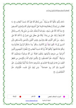 القرءان الكريم برواية هشام عن ابن عامر من موقع الشبكة الإسلامية