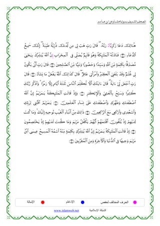  ‫א‬‫א‬‫א‬‫א‬


ßì‹Ïÿxœ š¨ΡÎ) ( ºπt7Íh‹sÛ Zπ−ƒÍh‘èŒ šΡà$©! ⎯ÏΒ ’Í< ó=yδ Éb>u‘ tΑ$s% ( …çµ−/u‘ â™-−ƒÌx.y— $tãyŠ šÏ9$uΖèδ
4©zósu‹Î/ x8çÅe³u;ãƒ ©!$# ¨βÍ) É>#tósÏϑø9$# ’Îû ’Ìj?|Áãƒ ÖΝÍ←!$s% uθèδuρ èπs3Í×≈n=yϑø9$# çµø?yŠ$oΨsù ∩⊂∠∪ Ï™!$tã‘$!$#
ãβθä3tƒ 4’¯Τr& Éb>u‘ tΑ$s% ∩⊂∇∪ t⎦⎫ÅsÎ=≈¢Á9$# z⎯ÏiΒ $wŠÎ;tΡuρ #Y‘θÝÁymuρ #Y‰Íh‹y™uρ «!$# z⎯ÏiΒ 7πyϑÎ=s3Î/ $P%Ïd‰|ÁãΒ
tΑ$s% ∩⊂®∪ â™!$t±o„ $tΒ ã≅yèøtƒ ª!$# šÏ9≡x‹x. tΑ$s% ( ÖÏ%$tã ’ÎAr&tøΒ$#uρ çy9Å6ø9$# z©Í_tón=t/ ô‰s%uρ ÖΝ≈n=äî ’Í<
y7−/§‘ ä.øŒ$#uρ 3 #Y“øΒu‘ ωÎ) BΘ$−ƒr& sπsW≈n=rO }¨$¨Ψ9$# zΟÏk=x6è? ωr& y7Gtƒ#u™ tΑ$s% ( Zπtƒ#u™ þ’Ík< ≅yèô_$# Éb>u‘
ç
©!$# ¨βÎ) ãΝtƒöyϑ≈tƒ èπx6Í×≈n=yϑø9$# ÏMs9$s% øŒÎ)uρ ∩⊆⊃∪ Ì≈x6ö/M}$#uρ Äc©Å´yèø9$$Î/ ôxÎm7y™uρ #ZÏWŸ2
Å7În/tÏ9 ©ÉLãΨø%$# ÞΟtƒöyϑ≈tƒ ∩⊆⊇∪ š⎥⎫Ïϑn=≈yèø9$# Ï™!$|¡ÎΣ 4’n?tã Å79xsÜô¹$#uρ Ï8t£γsÛuρ Å79xsÜô¹$#
|MΨä. $tΒuρ 4 y7ø‹s9Î) ÏµŠÏmθçΡ É=ø‹tóø9$# Ï™!$t7/Ρr& ô⎯Β y7Ï9≡sŒ ∩⊆⊄∪ š⎥⎫ÏèÏ.≡§9$# yìtΒ ©Éëx.ö‘$#uρ “Ï‰ß∨ó™$#uρ
Ï
tβθßϑÅÁtF÷‚tƒ øŒÎ) öΝÎγ÷ƒy‰s9 |MΨà2 $tΒuρ zΝtƒötΒ ã≅àõ3tƒ óΟßγ•ƒr& öΝßγyϑ≈n=ø%r& šχθà)ù=ãƒ øŒÎ) óΟÎγ÷ƒt$s!
ß⎦ø⌠$# ©|¤ŠÏã ßxŠÅ¡yϑø9$# çµßϑó™$# çµ÷ΖÏiΒ 7πyϑÎ=s3Î/ Ï8çÅe³u;ãƒ ©!$# ¨βÎ) ãΝtƒöyϑ≈tƒ èπs3Í×≈n=yϑø9$# ÏMs9$s% øŒÎ) ∩⊆⊂∪
∩⊆⊆∪ t⎦⎫Î/§s)ßϑø9$# z⎯ÏΒuρ ÍοtÅzFψ$#uρ $u‹÷Ρ‘‰9$# ’Îû $YγŠÅ_uρ zΝtƒötΒ

‫اﻹﻣﺎﻟﺔ‬

‫اﻹدﻏﺎم‬
www.islamweb.net

‫اﻟﺤﺮف اﻟﻤﺨﺎﻟﻒ ﻟﺤﻔﺺ‬
‫ﺍﻟﺸﺒﻜﺔ ﺍﻹﺴﻼﻤﻴﺔ‬

 