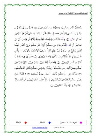  ‫א‬‫א‬‫א‬‫א‬


’Í< ãβθä3tƒ 4’¯Τr& Éb>u‘ ôMs9$s% ∩⊆∈∪ š⎥⎫ÅsÎ=≈¢Á9$# z⎯ÏΒuρ WξôγŸ2uρ Ï‰ôγyϑø9$# ’Îû }¨$¨Ψ9$# ãΝÏk=x6ãƒuρ
ãΑθà)tƒ $yϑ¯ΡÎ*sù #øΒr& #©|Ós% #sŒÎ) 4 ™!$t±o„ $tΒ ß,è=÷‚tƒ ª!$# Å7Ï9≡x‹Ÿ2 tΑ$s% ( ×|³o0 ©Í_ó¡|¡ôϑtƒ óΟs9uρ Ó$s!uρ
â
û©Í_t/ 4’n<Î) »ωθß™u‘uρ Ÿ≅‹ÅgΥM}$#uρ sπ1u‘öθ−G9$#uρ sπyϑò6Ïtø:$#uρ |=≈tGÅ3ø9$# çµßϑÏk=yèäΡρ ∩⊆∉∪ tβθä3u‹sù ⎯ä. …çµs9
Ïπt↔øŠyγx. È⎦⎫ÏeÜ9$# š∅ÏiΒ Νà6s9 ß,è=÷zr& þ’ÎoΤr& ( öΝà6În/§‘ ⎯ÏiΒ 7πtƒ$t↔Î/ Νä3çGø⁄Åc_ ‰s% ’ÎoΤr& Ÿ≅ƒÏ™ℜuó Î)
Ä©óré&uρ š⇑tö/F{$#uρ tµyϑò2F{$# ˜Ìö/é&uρ ( «!$# ÈβøŒÎ*Î/ #MösÛ ãβθä3u‹sù Ïµ‹Ïù ã‡àΡr'sù Îö©Ü9$#
Û
ZπtƒUψ y7Ï9≡sŒ ’Îû ¨βÎ) 4 öΝà6Ï?θçŠÍ/ ’Îû tβρãÅz£‰s? $tΒuρ tβθè=ä.ù's? $yϑÎ/ Νä3ã⁄Îm;tΡé&uρ ( «!$# ÈβøŒÎ*Î/ 4’tAöθuΚø9$#
¨≅ÏmT{uρ Ïπ1u‘öθ−G9$# š∅ÏΒ £“y‰tƒ š⎥÷⎫t/ $yϑÏj9 $]%Ïd‰|ÁãΒuρ ∩⊆∠∪ š⎥⎫ÏΖÏΒ÷σ•Β ΟçFΖä. βÎ) öΝä3©9
Èβθãè‹ÏÛr&uρ ©!$# (#θà)¨?$$sù öΝà6În/§‘ ⎯ÏiΒ 7πƒ$t↔Î/ /ä3çGø⁄Å_uρ 4 öΝà6ø‹n=tæ tΠÌhãm “Ï%©!$# uÙ÷èt/ Νà6s9
t
¡§ymr& !$£ϑn=sù * ∩⊆®∪ ÒΟŠÉ)tGó¡•Β ÔÞ≡uÅÀ #x‹≈yδ 3 çνρß‰ç6ôã$$sù öΝà6š/u‘uρ †În1u‘ ©!$# ¨βÎ) ∩⊆∇∪
«!$# â‘$|ÁΡr& ß⎯øtwΥ šχθ•ƒÍ‘#uθysø9$# š^$s% ( «!$# ’n<Î) ü“Í‘$|ÁΡr& ô⎯tΒ tΑ$s% tøä3ø9$# ãΝåκ÷]ÏΒ 4†|¤ŠÏã
∩∈⊃∪ šχθßϑÎ=ó¡ãΒ $¯Ρr'Î/ ô‰yγô©$#uρ «!$$Î/ $¨ΨtΒ#u™

‫اﻹﻣﺎﻟﺔ‬

‫اﻹدﻏﺎم‬
www.islamweb.net

‫اﻟﺤﺮف اﻟﻤﺨﺎﻟﻒ ﻟﺤﻔﺺ‬
‫ﺍﻟﺸﺒﻜﺔ ﺍﻹﺴﻼﻤﻴﺔ‬

 