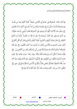  ‫א‬‫א‬‫א‬‫א‬


ß‰Å¡øãƒ ⎯tΒ $pκÏù ã≅yèøgrBr& (#þθä9$s% ( Zπx‹Î=yz ÇÚö‘F{$# ’Îû ×≅Ïã%y` ’ÎoΤÎ) Ïπs3Í×≈n=yϑù=Ï9 š•/u‘ tΑ$s% øŒÎ)uρ
tβθßϑn=÷ès? Ÿω $tΒ ãΝn=ôãr& þ’ÎoΤÎ) tΑ$s% ( y7s9 â¨Ïd‰s)çΡuρ x8Ï‰ôϑpt¿2 ßxÎm7|¡çΡ ß⎯øtwΥuρ u™!$tΒÏe$!$# à7Ïó¡o„uρ $pκÏù
Ï™Iωàσ≈yδ Ï™!$yϑó™r'Î/ ’ÎΤθä↔Î6/Ρr& tΑ$s)sù Ïπs3Í×≈n=yϑø9$# ’n?tã öΝåκyÎztä §ΝèO $yγ¯=ä. u™!$oÿôœF{$# tΠyŠ#u™ zΝ¯=tæuρ ∩⊄®∪
ãΛ⎧Î=yèø9$# |MΡr& y7¨ΡÎ) ( !$oΨtFôϑ¯=tã $tΒ ωÎ) !$uΖs9 zΝù=Ïæ Ÿω y7oΨ≈ysö6ß™ (#θä9$s% ∩⊂⊃∪ t⎦⎫Ï%Ï‰≈|¹ öΝçFΖä. βÎ)
þ’ÎoΤÎ) öΝä3©9 ≅è%r& öΝs9r& tΑ$s% öΝÎηÍ←!$oÿôœr'Î/ Νèδr't6/Ρr& !$£ϑn=sù ( öΝÎηÍ←!$oÿôœr'Î/ Νßγ÷∞Î;/Ρr& ãΠyŠ$t↔≈tƒ tΑ$s% ∩⊂⊇∪ ÞΟŠÅ3ptø:$#
$oΨù=è% øŒÎ)uρ ∩⊂⊄∪ tβθãΚçFõ3s? öΝçFΨä. $tΒuρ tβρß‰ö7è? $tΒ ãΝn=÷ær&uρ ÇÚö‘F{$#uρ ÏN≡uθ≈uΚ¡¡9$# |=ø‹xî ãΝn=ôãr&
∩⊂⊂∪ š⎥⎪ÍÏ≈s3ø9# z⎯ÏΒ tβ%x.uρ uy9õ3tFó™$#uρ 4’n1r& }§ŠÎ=ö/Î) HωÎ) (#ÿρß‰yf|¡sù tΠyŠKψ (#ρß‰àfó™$# Ïπs3Í×≈n=uΚù=Ï9
$
$t/tø)s? Ÿωuρ $yϑçFø⁄Ï© ß]ø‹ym #´‰xîu‘ $yγ÷ΖÏΒ Ÿξä.uρ sπ¨Ψpgø:$# y7ã_÷ρy—uρ |MΡr& ô⎯ä3ó™$# ãΠyŠ$t↔≈tƒ $uΖù=è%uρ
$tΡ%x. $£ϑÏΒ $yϑßγy_t÷zr'sù $pκ÷]tã ß⎯≈sÜø‹¤±9$# $yϑßγ©9y—r'sù ∩⊂⊆∪ t⎦⎫ÏΗÍ>≈©à9$# z⎯ÏΒ $tΡθä3tFsù nοtyf¤±9$# ÍνÉ‹≈yδ
∩⊂∈∪ &⎦⎫Ïm 4’n<Î) ìì≈tFtΒuρ @s)tGó¡ãΒ ÇÚö‘F{$# ’Îû ö/ä3s9uρ ( Aρß‰tã CÙ÷èt7Ï9 ö/ä3àÒ÷èt/ (#θäÜÎ7÷δ$# $uΖù=è%uρ ( ÏµŠÏù
∩⊂∉∪ ãΛ⎧Ïm§9$# Ü>#§θ−G9$# uθèδ …çµ¯ΡÎ) 4 Ïµø‹n=tã z>$tGsù ;M≈yϑÎ=x. ⎯ÏµÎn/§‘ ⎯ÏΒ ãΠyŠ#u™ #‘¤)n=tGsù

‫اﻹﻣﺎﻟﺔ‬

‫اﻹدﻏﺎم‬
www.islamweb.net

‫اﻟﺤﺮف اﻟﻤﺨﺎﻟﻒ ﻟﺤﻔﺺ‬
‫ﺍﻟﺸﺒﻜﺔ ﺍﻹﺴﻼﻤﻴﺔ‬

 