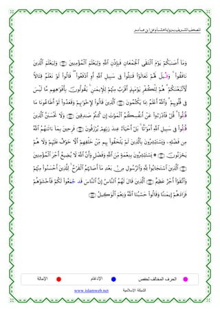  ‫א‬‫א‬‫א‬‫א‬


t⎦⎪Ï%©!$# zΝn=÷èu‹Ï9uρ ∩⊇∉∉∪ t⎦⎫ÏΖÏΒ÷σßϑø9$# zΝn=÷èu‹Ï9uρ «!$# ÈβøŒÎ*Î6sù Èβ$yèôϑpgø:$# ‘s)tGø9$# tΠöθtƒ öΝä3t7≈|¹r& !$tΒuρ
Zω$tFÏ% ãΝn=÷ètΡ öθs9 (#θä9$s% ( (#θãèsù÷Š$# Íρr& «!$# È≅‹Î6y™ ’Îû (#θè=ÏG≈s% (#öθs9$yès? öΝçλm; Ÿ≅Š⊗Ε⊗%uρ 4 (#θà)sù$tΡ
}§øŠs9 $¨Β ΝÎγÏδ≡uθøùr'Î/ šχθä9θà)ƒ 4 Ç⎯≈yϑƒM∼Ï9 öΝåκ÷]ÏΒ Ü>tø%r& >‹Í≥tΒöθtƒ Ìøà6ù=Ï9 öΝèδ 3 öΝä3≈oΨ÷èt7¨?^ω
t
$tΒ $tΡθãã$sÛr& öθs9 (#ρß‰yès%uρ öΝÍκÍΞ≡uθ÷z} (#θä9$s% t⎦⎪Ï%©!$# ∩⊇∉∠∪ tβθßϑçFõ3tƒ $oÿÏ3 ãΝn=÷ær& ª!$#uρ 3 öΝÍκÍ5θè=è% ’Îû
t⎦⎪Ï%©!$# ¨⎦t⎤|¡øtrB Ÿωuρ ∩⊇∉∇∪ t⎦⎫Ï%Ï‰≈|¹ ÷Λä⎢Ζä. βÎ) |Nöθyϑø9$# ãΝà6Å¡àΡr& ô⎯tã (#ρâ™u‘÷Š$$sù ≅è% 3 (#θè=iÎFè%
ö
ª!$# ãΝßγ9s?#u™ !$yϑÎ/ t⎦⎫ÏmÌsù ∩⊇∉®∪ tβθè%y—öãƒ ΟÎγÎn/u‘ y‰ΨÏã í™!$uŠômr& ö≅t/ 4 $O?≡uθøΒr& «!$# È≅‹Î6y™ ’Îû (#θè=iÎFè%
ó
öΝèδ Ÿωuρ öΝÍκön=tæ ì∃öθyz ωr& öΝÎγÏù=yz ô⎯ÏiΒ ΝÍκÍ5 (#θà)ysù=tƒ öΝs9 t⎦⎪Ï%©!$$Î/ tβρçÅ³ö;tGó¡o„uρ ⎯Ï&Î#ôÒsù ⎯ÏΒ
t⎦⎫ÏΖÏΒ÷σßϑø9$# tô_r& ßìŠÅÒãƒ Ÿω ©!$# ¨βr&uρ 9≅ôÒsùuρ «!$# z⎯ÏiΒ 7πyϑ÷èÏΖÎ/ tβρçÅ³ö;tGó¡o„ * ∩⊇∠⊃∪ šχθçΡt“óstƒ
öΝåκ÷]ÏΒ (#θãΖ|¡ômr& t⎦⎪Ï%©#Ï9 4 ßyös)ø9$# ãΝåκu5$|¹r& !$tΒ Ï‰÷è/ -∅ÏΒ ÉΑθß™§9$#uρ ¬! (#θç/$yftGó™$# t⎦⎪Ï%©!$# ∩⊇∠⊇∪
t
öΝèδöθt±÷z$$sù öΝä3s9 (#θãèuΚyc_ ‰s% }¨$¨Ζ9$# ¨βÎ) â¨$¨Ζ9$# ãΝßγs9 tΑ$s% t⎦⎪Ï%©!$# ∩⊇∠⊄∪ îΛ⎧Ïàtã íô_r& (#öθs)¨?$#uρ
∩⊇∠⊂∪ ã≅‹Å2uθø9$# zΝ÷èÏΡuρ ª!$# $uΖç6ó¡ym (#θä9$s%uρ $YΖ≈yϑƒÎ) öΝèδyŠ#t“sù

‫اﻹﻣﺎﻟﺔ‬

‫اﻹدﻏﺎم‬
www.islamweb.net

‫اﻟﺤﺮف اﻟﻤﺨﺎﻟﻒ ﻟﺤﻔﺺ‬
‫ﺍﻟﺸﺒﻜﺔ ﺍﻹﺴﻼﻤﻴﺔ‬

 