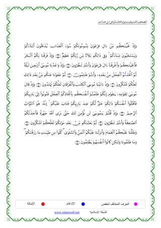  ‫א‬‫א‬‫א‬‫א‬


öΝä.u™!$oΨö/r& tβθçt¿o2x‹ãƒ ÅU#x‹yèø9$# u™þθß™ öΝä3tΡθãΒθÝ¡o„ tβöθtãöÏù ÉΑ#u™ ô⎯ÏiΒ Νà6≈oΨøŠ¯gwΥ øŒÎ)uρ
tóst7ø9$# ãΝä3Î/ $uΖø%tsù øŒÎ)uρ ∩⊆∇∪ ×Λ⎧Ïàtã öΝä3În/§‘ ⎯ÏiΒ Ö™Iξt/ Νä3Ï9≡sŒ ’Îûuρ 4 öΝä.u™!$|¡ÎΣ tβθãŠóstFó¡tƒuρ
's#ø‹s9 z⎯ŠÏèt/ö‘r& #©y›θãΒ $tΡô‰tã≡uρ øŒÎ)uρ ∩⊆®∪ tβρáÝàΨs? óΟçFΡr&uρ tβöθtãóÏù tΑ#u™ !$oΨø%{øîr&uρ öΝà6≈uΖøŠpgΥr'sù
y7Ï9≡sŒ Ï‰÷èt/ .⎯ÏiΒ Νä3Ψtã $tΡöθxtã §ΝèO ∩∈⊃∪ šχθßϑÎ=≈sß öΝçFΡr&uρ ⎯ÍνÏ‰÷èt/ .⎯ÏΒ Ÿ≅ôfÏèø9$# ãΝ–?‹oƒªB$# §ΝèO
tΑ$s% øŒÎ)uρ ∩∈⊄∪ tβρß‰tGöκsE öΝä3ª=yès9 tβ$s%öàø9$#uρ |=≈tGÅ3ø9$# ©y›θãΒ $oΨ÷s?#u™ øŒÎ)uρ ∩∈⊇∪ tβρãä3ô±n@ öΝä3ª=yès9
öΝä3Í←Í‘$t/ 4’n<Î) (#þθç/θçGsù Ÿ≅ôfÏèø9$# ãΝä.ÏŒ$sƒÏkB$$Î/ Νà6|¡àΡr& öΝçFôϑn=sß öΝä3¯ΡÎ) ÉΘöθs)≈tƒ ⎯ÏµÏΒöθs)Ï9 4©y›θãΒ
Ü>#§θ−G9$# uθèδ …çµ¯ΡÎ) 4 öΝä3ø‹n=tã z>$tGsù öΝä3Í←Í‘$t/ y‰ΨÏã öΝä3©9 ×öyz öΝä3Ï9≡sŒ öΝä3|¡àΡr& (#þθè=çFø%$$sù
ãΝä3ø?x‹yzr'sù Zοtôγy_ ©!$# “ttΡ 4©®Lym y7s9 z⎯ÏΒ÷σœΡ ⎯s9 ©y›θßϑ≈tƒ óΟçFù=è% øŒÎ)uρ ∩∈⊂∪ ÞΟŠÏm§9$#
4
∩∈∈∪ tβρãä3ô±n@ öΝà6¯=yès9 öΝä3Ï?öθtΒ Ï‰÷èt/ -∅ÏiΒ Νä3≈oΨ÷Vyèt/ §ΝèO ∩∈⊆∪ tβρáÝàΨs? óΟçFΡr&uρ èπs)Ïè≈¢Á9$#
( öΝä3≈oΨø%y—u‘ $tΒ ÏM≈t6ÍhŠsÛ ⎯ÏΒ (#θè=ä. ( 3“uθù=¡¡9$#uρ £⎯yϑø9$# ãΝä3ø‹n=tæ $uΖø9t“Ρr&uρ tΠ$yϑtóø9$# ãΝà6ø‹n=tæ $oΨù=¯=sßuρ
∩∈∉∪ tβθßϑÎ=ôàtƒ öΝßγ|¡àΡr& (#þθçΡ%x. ⎯Å3≈s9uρ $tΡθßϑn=sß $tΒuρ

‫اﻹﻣﺎﻟﺔ‬

‫اﻹدﻏﺎم‬
www.islamweb.net

‫اﻟﺤﺮف اﻟﻤﺨﺎﻟﻒ ﻟﺤﻔﺺ‬
‫ﺍﻟﺸﺒﻜﺔ ﺍﻹﺴﻼﻤﻴﺔ‬

 