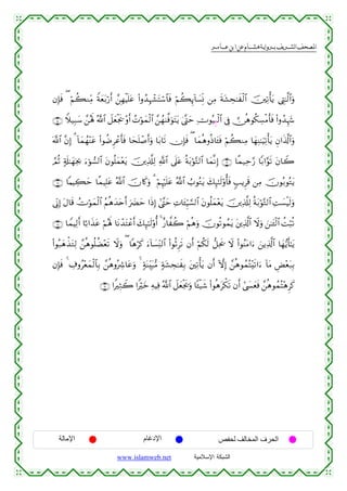  ‫א‬‫א‬‫א‬‫א‬


βÎ*sù ( öΝà6ΖÏiΒ Zπyèt/ö‘r& £⎯ÎγøŠn=tã (#ρß‰Îηô±tFó™$$sù öΝà6Í←!$|¡ÎpΣ ⎯ÏΒ sπt±Ås≈xø9$# š⎥⎫Ï?ù'tƒ ©ÉL≈©9$#uρ
∩⊇∈∪ Wξ‹Î6y™ £⎯çλm; ª!$# Ÿ≅yèøgs† ÷ρr& ßNöθyϑø9$# £⎯ßγ8©ùuθFtƒ 4©®Lym ÏVθçŠÍ6ø9$# ’Îû  ∅èδθä3Å¡øΒr'sù (#ρß‰Íκy−
t
©!$# ¨βÎ) 3 !$yϑßγ÷Ψtã (#θàÊÌôãr'sù $ysn=ô¹r&uρ $t/$s? χÎ*sù ( $yϑèδρèŒ$t↔sù öΝà6ΖÏΒ $yγÏΨ≈uŠÏ?ù'tƒ Èβ#s%©!$#uρ
¢ΟèO 7's#≈yγpg¿2 u™þθ¡9$# tβθè=yϑ÷ètƒ š⎥⎪Ï%©#Ï9 «!$# ’n?tã èπt/öθ−G9$# $yϑ¯ΡÎ) ∩⊇∉∪ $¸ϑ‹Ïm§‘ $/#§θs? tβ$Ÿ2
∩⊇∠∪ $ΚŠÅ6ym $¸ϑŠÎ=tã ª!$# šχ%x.uρ 3 öΝÍκö=tã ª!$# Ü>θçGtƒ y7Í×≈s9'ρé'sù 5=ƒÌs% ⎯ÏΒ šχθç/θçGtƒ
n
’ÎoΤÎ) tΑ$s% ÝVöθyϑø9$# ãΝèδy‰tnr& u|Øym #sŒÎ) #©¨Lym ÏN$t↔ÍhŠ¡¡9$# tβθè=yϑ÷ètƒ š⎥⎪Ï%©#Ï9 èπt/öθ−G9$# ÏM|¡øŠs9uρ
∩⊇∇∪ $VϑŠÏ9r& $¹/#x‹tã öΝçλm; $tΡô‰tFôãr& y7Í×≈s9'ρé& 4 î‘$¤à2 öΝèδuρ šχθè?θßϑtƒ t⎦⎪Ï%©!$# Ÿωuρ z⎯≈t↔ø9$# àMö6è?
(#θç7yδõ‹tGÏ9 £⎯èδθè=àÒ÷ès? Ÿωuρ ( $δöx. u™!$|¡ÏiΨ9$# (#θèOÌs? βr& öΝä3s9 ‘≅Ïts† Ÿω (#θãΨtΒ#u™ z⎯ƒÏ%©!$# $yγ•ƒr'≈tƒ
βÎ*sù 4 Å∃ρã÷èyϑø9$$Î/ £⎯èδρçÅ°$tãuρ 4 7πoΨÉit6•Β 7πt±Ås≈xÎ/ t⎦⎫Ï?ù'tƒ βr& HωÎ) £⎯èδθßϑçF÷s?#u™ !$tΒ ÇÙ÷èt7Î/
∩⊇®∪ #ZÏWŸ2 #Zöyz ÏµŠÏù ª!$# Ÿ≅yèøgs†uρ $↔ø‹x© (#θèδtõ3s? βr& #©|¤yèsù £⎯èδθßϑçF÷δÌx.

‫اﻹﻣﺎﻟﺔ‬

‫اﻹدﻏﺎم‬
www.islamweb.net

‫اﻟﺤﺮف اﻟﻤﺨﺎﻟﻒ ﻟﺤﻔﺺ‬
‫ﺍﻟﺸﺒﻜﺔ ﺍﻹﺴﻼﻤﻴﺔ‬

 