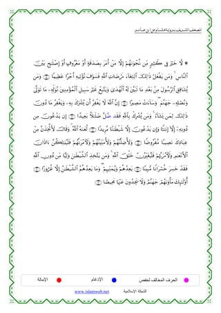  ‫א‬‫א‬‫א‬‫א‬


š⎥÷⎫t/ £x≈n=ô¹Î) ÷ρr& >∃ρã÷ètΒ ÷ρr& >πs%y‰|ÁÎ/ ttΒr& ô⎯tΒ ωÎ) öΝßγ1uθôf¯Ρ ⎯ÏiΒ 9ÏVŸ2 ’Îû uöyz ω *
⎯tΒuρ ∩⊇⊇⊆∪ $Κ‹Ïàtã #·ô_r& ÏµŠÏ?÷σçΡ t∃öθ|¡sù «!$# ÏN$|Êós∆ u™!$tóÏFö/$# šÏ9≡sŒ ö≅yèøtƒ ⎯tΒuρ 4 Ä¨$¨Ψ9$#
4’¯<uθs? $tΒ ⎯Ï&Îk!uθçΡ t⎦⎫ÏΖÏΒ÷σßϑø9$# È≅‹Î6y™ uöxî ôìÎ6−Ftƒuρ 3“y‰ßγø9$# ã&s! t⎦¨⎫t6s? $tΒ Ï‰÷èt/ .⎯ÏΒ tΑθß™§9$# È,Ï%$t±ç„
šχρßŠ $tΒ ãÏøótƒuρ ⎯ÏµÎ/ x8uô³ç„ βr& ãÏøótƒ Ÿω ©!$# ¨βÎ) ∩⊇⊇∈∪ #·ÅÁtΒ ôNu™!$y™uρ ( zΝ¨Ψyγy_ ⎯Ï&Î#óÁçΡuρ
⎯ÏΒ šχθããô‰tƒ βÎ) ∩⊇⊇∉∪ #´‰‹Ïèt/ Kξ≈n=|Ê ¨≅£Ê ‰s)sù «!$$Î/ õ8ô³ç„ ⎯tΒuρ 4 â™!$t±o„ ⎯yϑÏ9 šÏ9≡sŒ
Î
ô⎯ÏΒ ¨βx‹ÏƒBV{ š^$s%uρ ¢ ª!$# çµuΖyè©9 ∩⊇⊇∠∪ #Y‰ƒÌ¨Β $YΖ≈sÜø‹x© ωÎ) šχθããô‰tƒ βÎ)uρ $ZW≈tΡÎ) HωÎ) ÿ⎯ÏµÏΡρßŠ
ª
šχ#sŒ#u™ £⎯à6ÏnGu;ã‹n=sù öΝßγ¯ΡtãΒUψuρ öΝßγ¨ΨtÏiΨtΒ_{uρ öΝßγ¨Ψ¯=ÅÊ_{uρ ∩⊇⊇∇∪ $ZÊρãø¨Β $Y7ŠÅÁtΡ x8ÏŠ$t6Ïã
«!$# ÂχρßŠ ⎯ÏiΒ $wŠÏ9uρ z⎯≈sÜø‹¤±9$# É‹Ï‚−Ftƒ ⎯tΒuρ 4 «!$# šYù=yz χçÉitóãŠn=sù öΝåκ¨Ξzß∆Uψuρ ÉΟ≈yè÷ΡF{$#
∩⊇⊄⊃∪ #·‘ρáäî ωÎ) ß⎯≈sÜø‹¤±9$# ãΝèδß‰Ïètƒ $tΒuρ ( öΝÍκÏiΨyϑãƒuρ öΝèδß‰Ïètƒ ∩⊇⊇®∪ $YΨÎ6•Β $ZΡ#tó¡äz tÅ¡yz ô‰s)sù
∩⊇⊄⊇∪ $TÁŠÏtxΧ $pκ÷]tã tβρß‰Ågs† Ÿωuρ ÞΟ¨Ψyγy_ óΟßγ1uρù'tΒ y7Í×≈s9'ρé&

‫اﻹﻣﺎﻟﺔ‬

‫اﻹدﻏﺎم‬
www.islamweb.net

‫اﻟﺤﺮف اﻟﻤﺨﺎﻟﻒ ﻟﺤﻔﺺ‬
‫ﺍﻟﺸﺒﻜﺔ ﺍﻹﺴﻼﻤﻴﺔ‬

 