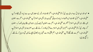 ·‫دبع‬‫هلل‬‫ا‬‫نب‬‫ابعس‬ؓ‫ےس‬‫ی‬‫رمو‬،‫ےہ‬‫یبن‬‫رکمی‬‫یلص‬‫هلل‬‫ا‬‫ہی‬‫ملس‬‫و‬‫ب‬‫اخسو‬‫ر‬‫و‬‫ا‬‫ریخ‬‫ےک‬‫لہ‬‫م‬‫اعم‬‫ںیم‬‫ب‬‫س‬‫ےس‬‫ہ‬‫د‬‫ا‬‫ی‬‫ر‬‫یخس‬‫ےھت‬‫ر‬‫و‬‫ا‬‫ب‬ٓ‫ا‬
‫یلص‬‫هلل‬‫ا‬‫ہی‬‫ملس‬‫و‬‫یک‬‫ب‬‫اخسو‬‫س‬‫ا‬‫ت‬‫ق‬‫و‬‫ر‬‫و‬‫ا‬‫ہ‬‫د‬‫ا‬‫ی‬‫ر‬‫ھ‬‫ز‬‫ی‬‫اجیت‬‫یھت‬‫ب‬‫ج‬‫لیئ‬‫ربجا‬‫ہی‬‫الم‬‫س‬‫ل‬‫ا‬‫ب‬ٓ‫ا‬‫یلص‬‫هلل‬‫ا‬‫ہی‬‫ملس‬‫و‬‫ےس‬‫اضم‬‫ر‬‫ن‬
‫ںیم‬‫ےتلم‬،‫لیئ‬‫ربجا‬‫ہی‬‫الم‬‫س‬‫ل‬‫ا‬‫رضحنب‬ٓ‫ا‬‫یلص‬‫هلل‬‫ا‬‫ہی‬‫ملس‬‫و‬‫ےس‬‫اضمن‬‫ر‬‫رش‬‫فی‬‫یک‬‫ر‬‫ہ‬‫ب‬‫ا‬‫ر‬‫ںیم‬‫ےتلم‬‫اہین‬‫ک‬‫ی‬‫ہک‬‫اضمن‬‫ر‬
‫زگر‬‫ا‬‫اجی‬‫۔‬‫یبن‬‫رکمی‬‫یلص‬‫هلل‬‫ا‬‫ہی‬‫ملس‬‫و‬‫لیئ‬‫ربجا‬‫ہی‬‫الم‬‫س‬‫ل‬‫ا‬‫ےس‬‫ن‬ٓ‫ا‬‫ر‬‫ق‬‫اک‬‫د‬‫ر‬‫و‬‫رکےت‬‫ےھت‬،‫ب‬‫ج‬‫رضحب‬‫لیئ‬‫ربجا‬‫ہی‬‫ال‬‫س‬‫ل‬‫ا‬‫م‬‫ب‬ٓ‫ا‬
‫یلص‬‫هلل‬‫ا‬‫ہی‬‫ملس‬‫و‬‫ےس‬‫ےنلم‬‫ےتگل‬‫وت‬‫ب‬ٓ‫ا‬‫یلص‬‫هلل‬‫ا‬‫ہی‬‫ملس‬‫و‬‫یتلچ‬‫وہا‬‫ےس‬‫یھب‬‫ہ‬‫د‬‫ا‬‫ی‬‫ر‬‫الیئ‬‫ھ‬‫ب‬
‫اچنہپےن‬‫ںیم‬‫یخس‬‫وہ‬‫ا‬‫اجی‬‫رک‬‫ےت‬‫ےھت‬‫۔‬
(‫حیحص‬‫ی‬‫اخبر‬)
 