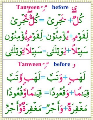 Tanween ¶ 7 Õ     before “

                =               +
βóθãΖÏΒ÷σƒ7Θöθs)Ïj9=βóθãΖÏΒ÷σãƒ+7Θöθs)Ïj9
         •
‘4Fn?öƒzθl4ƒµξöŠÎ;y™=‘4Fn?öƒzθ4ƒ+µξöŠÎ;y™
      Tanween ¶ 7 Õ    before ρ

                 =          +
#YŠθãèè%§ρ$Vϑ≈uŠÏ% =#YŠθãèè%uρ+$Vϑ≈uŠ%
                                     Ï
                  =Ö        +×
 