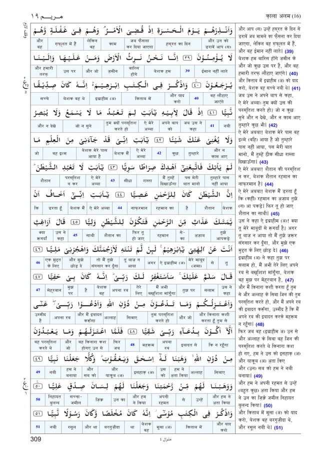 Quran Surah 19 ﴾مريم﴿ Maryam (मरयम) Hindi Translation (हिंदी अनुवाद) Word to Word (शब्द दर