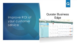 Improve ROI of
your customer
service
Qurater Business
Edge
Big Data technologies with industry specific
dimensions
 