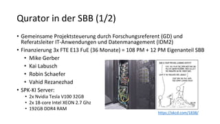 Qurator in der SBB (1/2)
• Gemeinsame Projektsteuerung durch Forschungsreferent (GD) und
Referatsleiter IT-Anwendungen und...