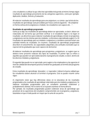Qué son los resultados de aprendizaje y como se redactan | PDF