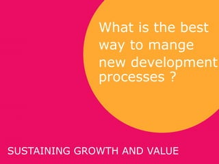 SUSTAINING GROWTH AND VALUE
What is the best
way to mange
new development
processes ?
 