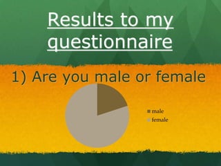 Results to my
    questionnaire
1) Are you male or female

                  male
                  female
 