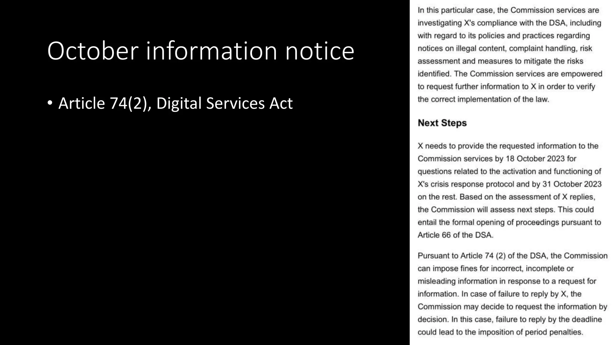 October information notice
• Article 74(2), Digital Services Act
 