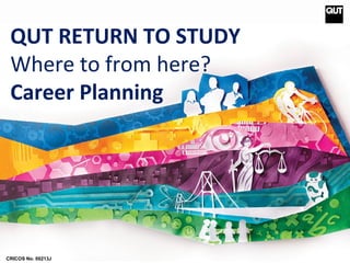 QUT RETURN TO STUDY 
Where to from here? 
Career Planning 
CRICOS No. 00213J 
 