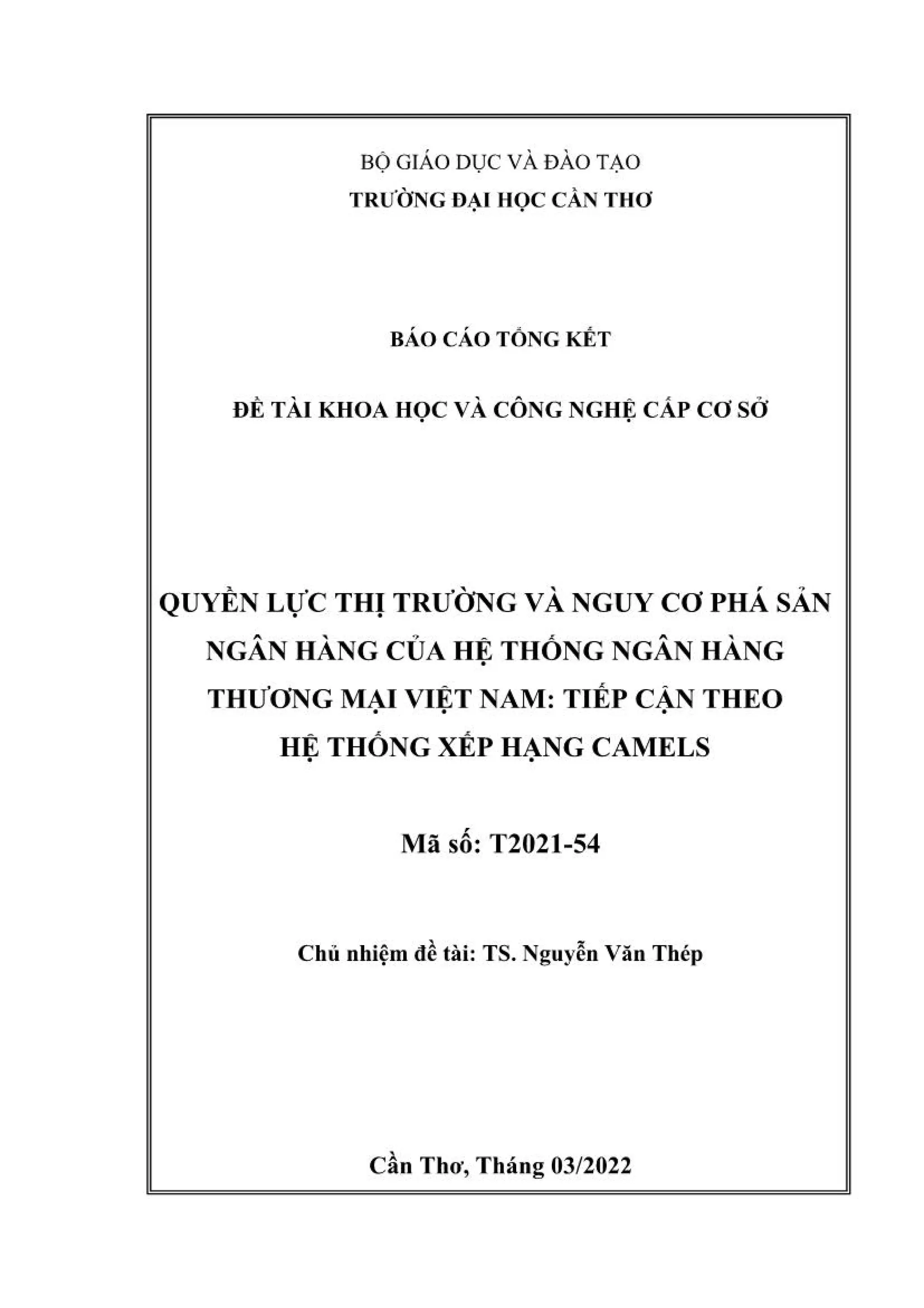 Quyền lực thị trường và nguy cơ phá sản ngân hàng của hệ thống ngân ...