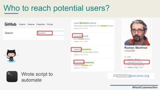 Who to reach potential users?
#HackCustomerDev
Wrote script to
automate
 