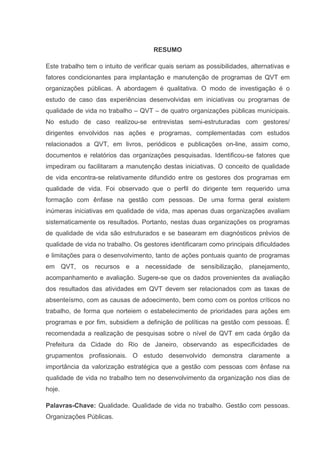 Qvt Em Organizacoes Publicas