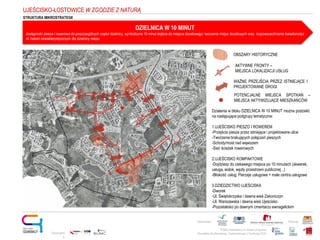 Projekt realizowany w ramach programu
Obywatele dla Demokracji, finansowanego z Funduszy EOG
Partnerstwo: Patronat:
Opracowani
e:
DZIELNICA W 10 MINUT
dostępność piesza i rowerowa do poszczególnych części dzielnicy, symboliczne 10 minut dojścia do miejsca docelowego, tworzenie miejsc docelowych oraz rozpowszechnianie świadomości
nt. historii charakterystycznych dla dzielnicy miejsc
UJEŚCISKO-ŁOSTOWICE W ZGODZIE Z NATURĄ
Działania w bloku DZIELNICA W 10 MINUT można podzielić
na następujące podgrupy tematyczne:
1.UJEŚCISKO PIESZO I ROWEREM
-Przejścia piesze przez istniejące i projektowane ulice
-Tworzenie brakujących połączeń pieszych
-Schody/most nad wąwozem
-Sieć ścieżek rowerowych
2.UJEŚCISKO KOMPAKTOWE
-Dojdziesz do ciekawego miejsca po 10 minutach (skwerek,
usługa, widok, węzły przestrzeni publicznej ..)
-Bliskość usług: Pierzeje usługowe + małe centra usługowe
3.DZIEDZICTWO UJEŚCISKA
-Dworek
-Ul. Świętokrzyska i dawna wieś Zakoniczyn
-Ul. Warszawska i dawna wieś Ujeścisko
-Pozostałości po dawnym cmentarzu ewnagelickim
OBSZARY HISTORYCZNE
AKTYWNE FRONTY –
MIEJSCA LOKALIZACJI USŁUG
WAŻNE PRZEJŚCIA PRZEZ ISTNIEJĄCE I
PROJEKTOWANE DROGI
POTENCJALNE MIEJSCA SPOTKAŃ –
MIEJSCA AKTYWIZUJĄCE MIESZKAŃCÓW
STRUKTURA MIKROSTRATEGII
 
