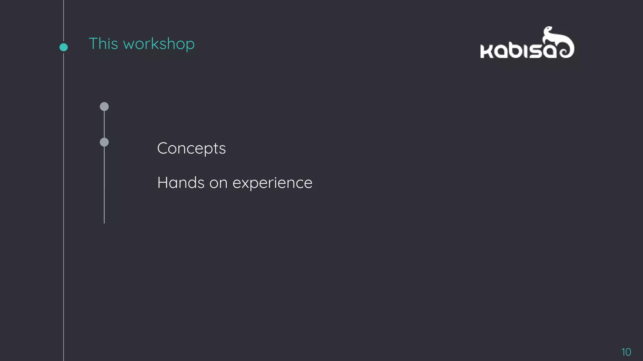 This workshop
Concepts
10
Hands on experience
 