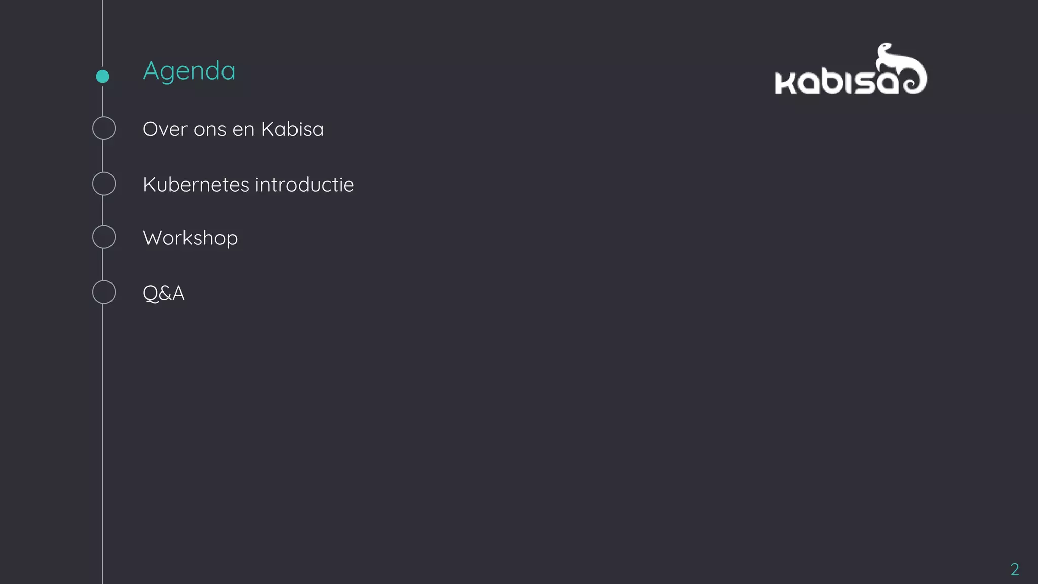 Agenda
2
Over ons en Kabisa
Kubernetes introductie
Workshop
Q&A
 
