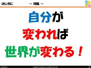 31Copyright © mediba inc. All Rights Reserved.Confidential
はじめに ～ 持論 ～
自分が
変われば
世界が変わる！
 