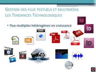GESTION DES FLUX TEXTUELS ET MULTIMÉDIA
LES TENDANCES TECHNOLOGIQUES
 Flux multiples hétérogènes en croissance
 