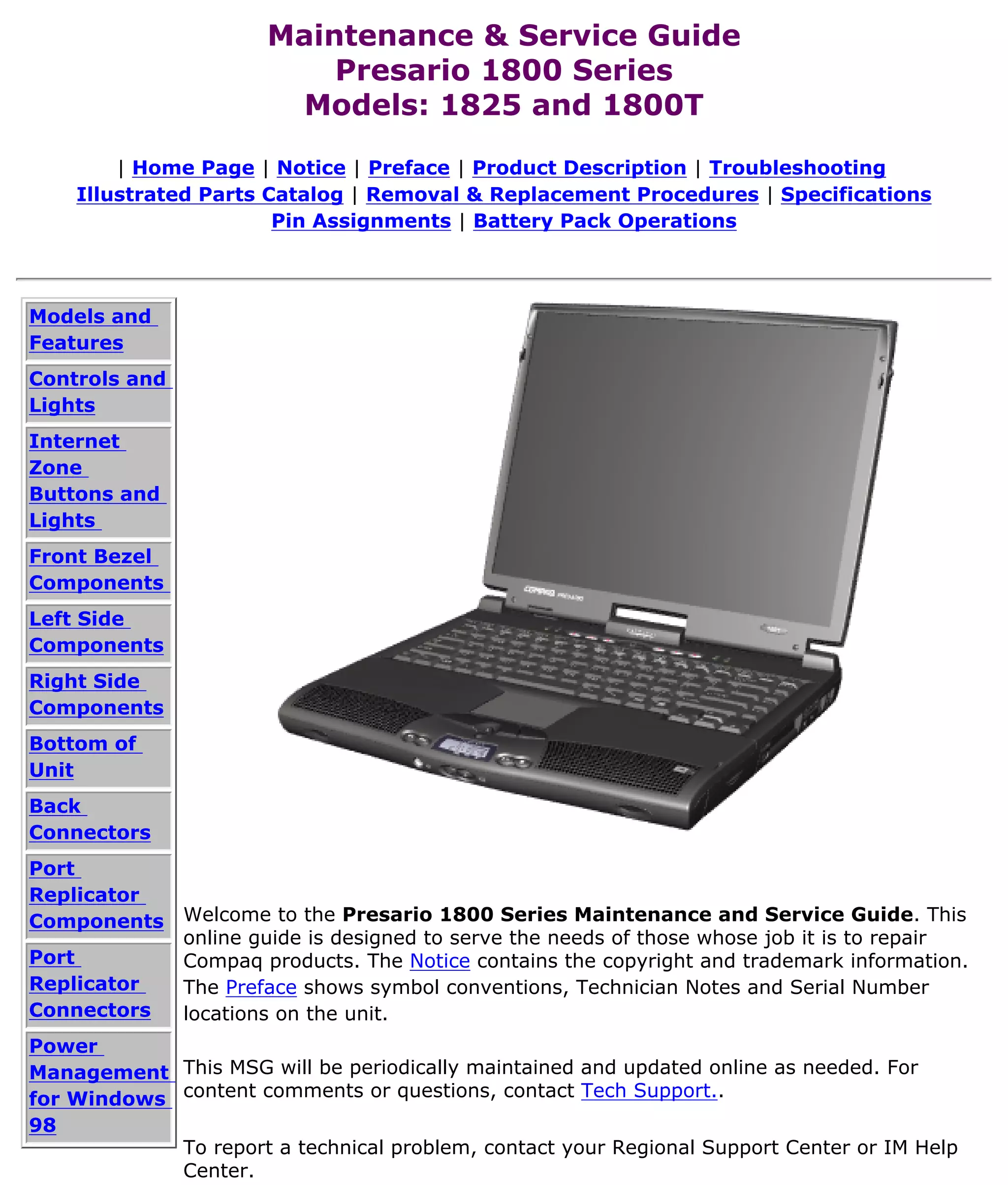 USER GUIDE OF COMPAQ Presario 1800T | PDF