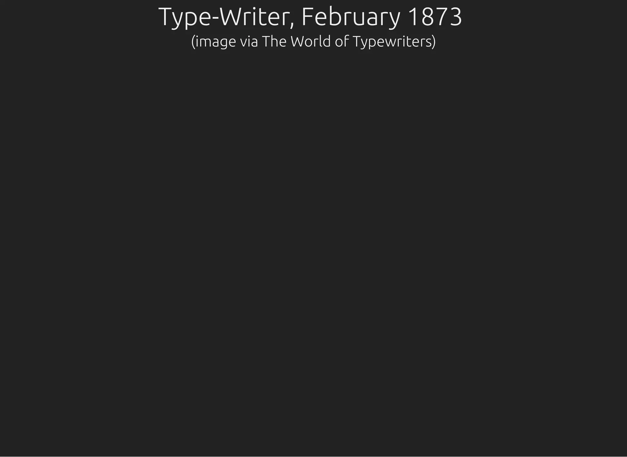 Type-Writer, February 1873
(image via The World of Typewriters)
 
