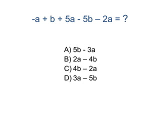 Qwizdom as pure maths - collecting like terms | PPT