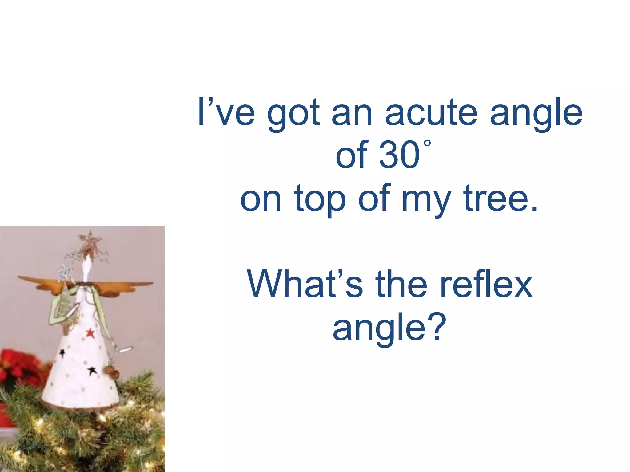 I’ve got an acute angle of 30˚  on top of my tree. What’s the reflex angle? 