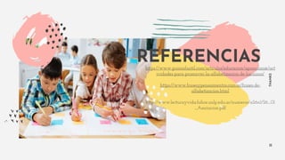 11
REFERENCIAS
THANKS
11
https://www.guiainfantil.com/articulos/educacion/aprendizaje/act
ividades-para-promover-la-alfabetizacion-de-los-ninos/
https://www.frasesypensamientos.com.ar/frases-de-
alfabetizacion.html
http://www.lecturayvida.fahce.unlp.edu.ar/numeros/a26n1/26_01
_Asociacion.pdf
 