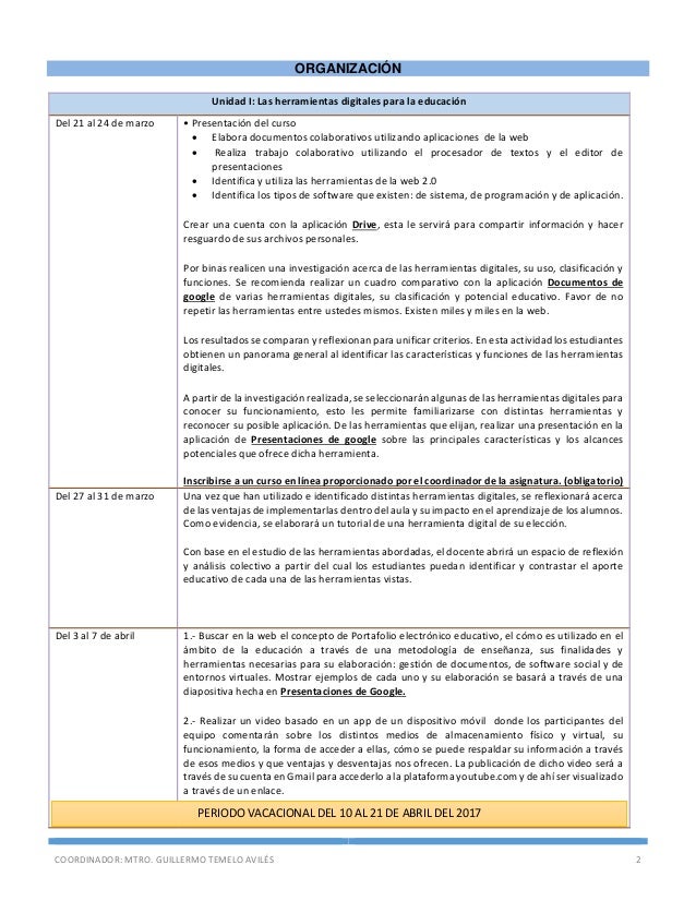 Agenda De Trabajo Del Curso La Tecnologia Informatica Aplicada A Los